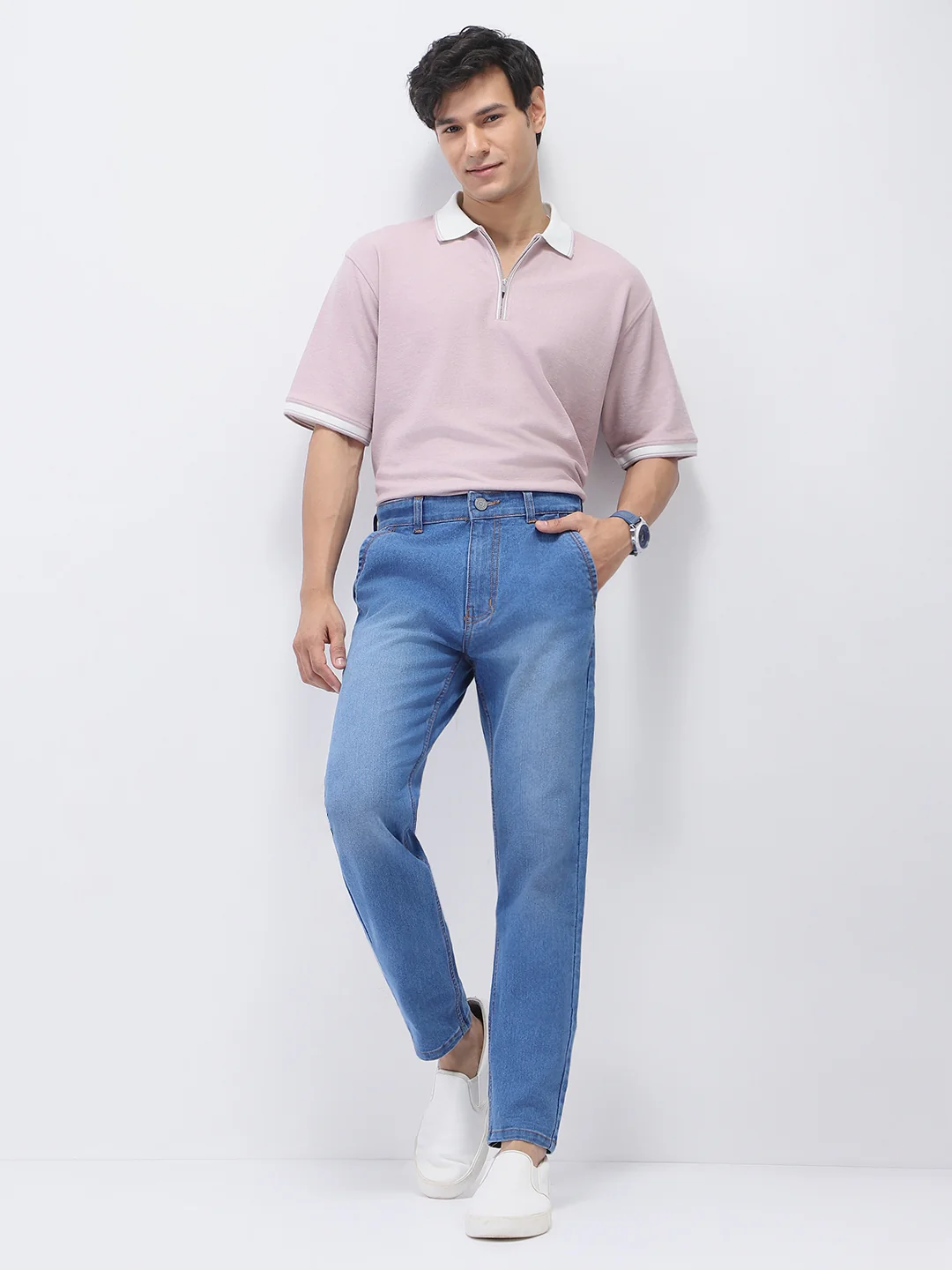Men's Light Blue Slim Fit Washed Jeans Stretchable - Image 5