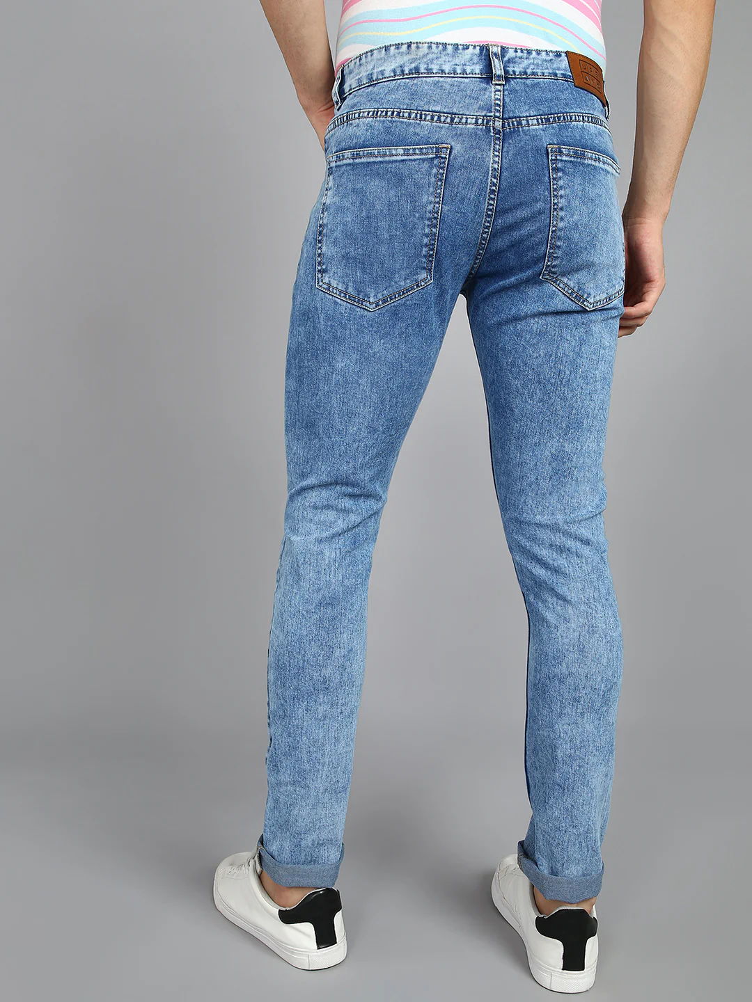 Men's Light Blue Slim Fit Towel Washed Jeans Stretch - Image 3