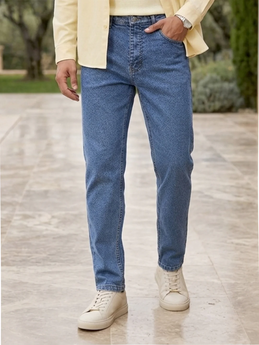 Men's Light Blue Slim Fit Washed Denim Jeans Stretchable