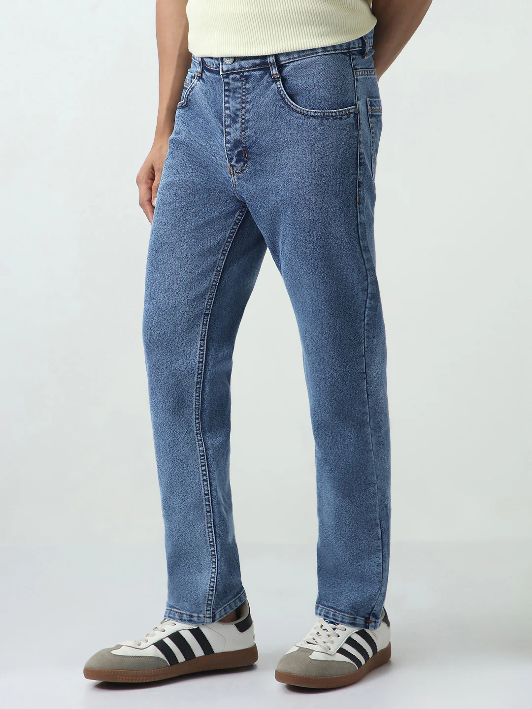 Men's Light Blue Slim Fit Washed Denim Jeans Stretchable - Image 3