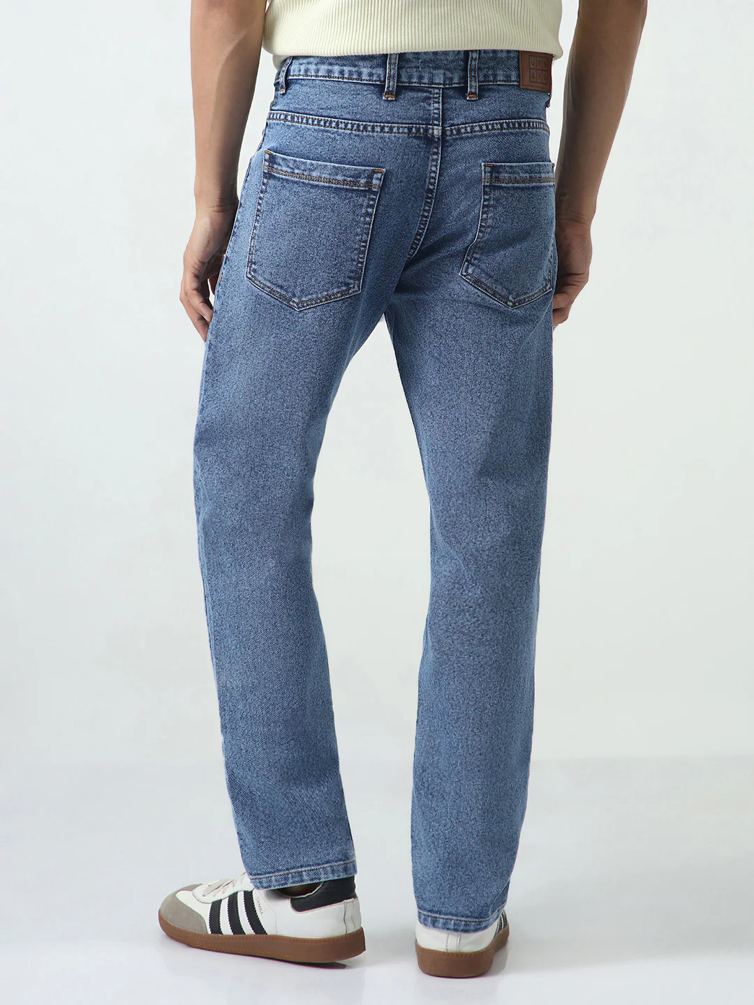 Men's Light Blue Slim Fit Washed Denim Jeans Stretchable - Image 4