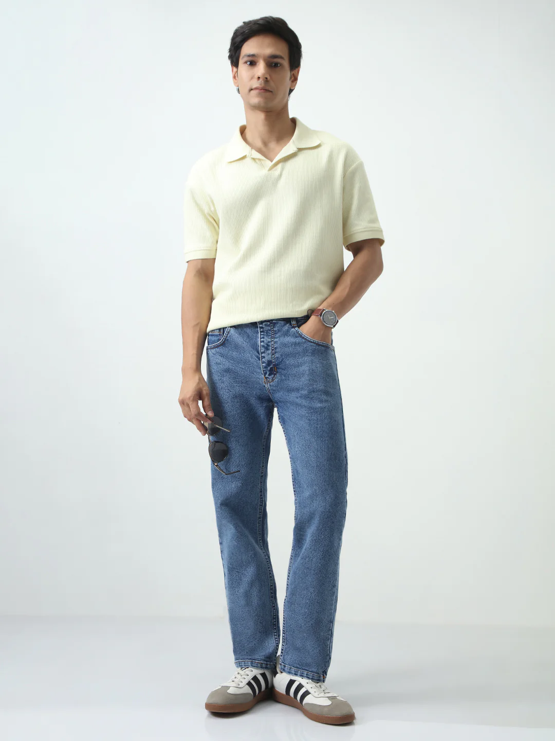 Men's Light Blue Slim Fit Washed Denim Jeans Stretchable - Image 5