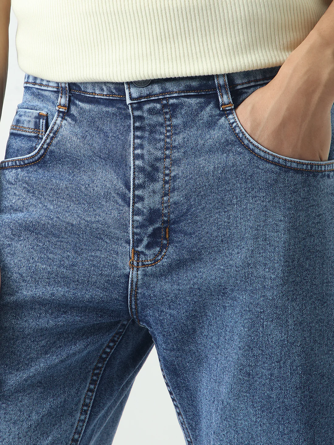 Men's Light Blue Slim Fit Washed Denim Jeans Stretchable - Image 6