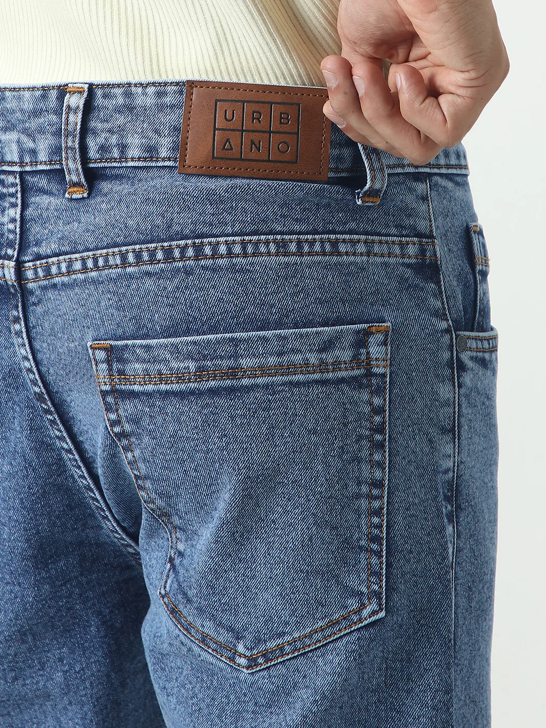 Men's Light Blue Slim Fit Washed Denim Jeans Stretchable - Image 7