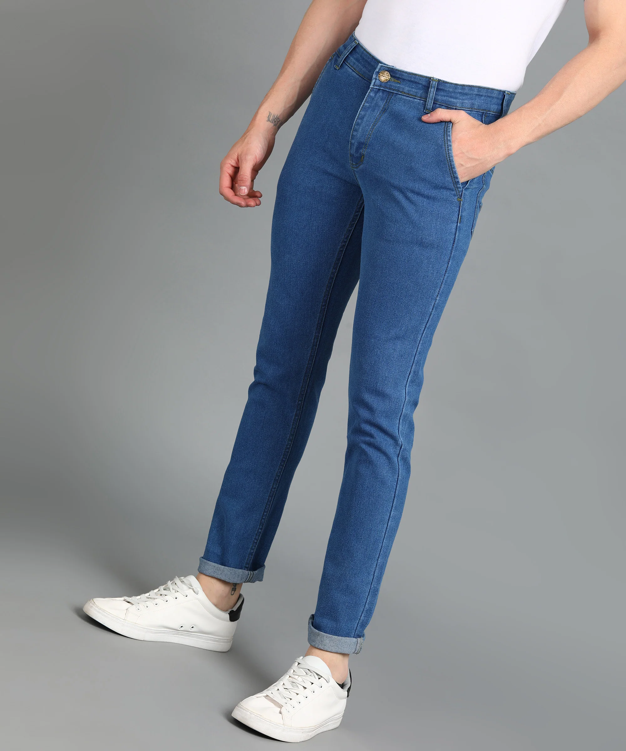Men's Light Blue Slim Fit Washed Jeans Stretchable - Image 2