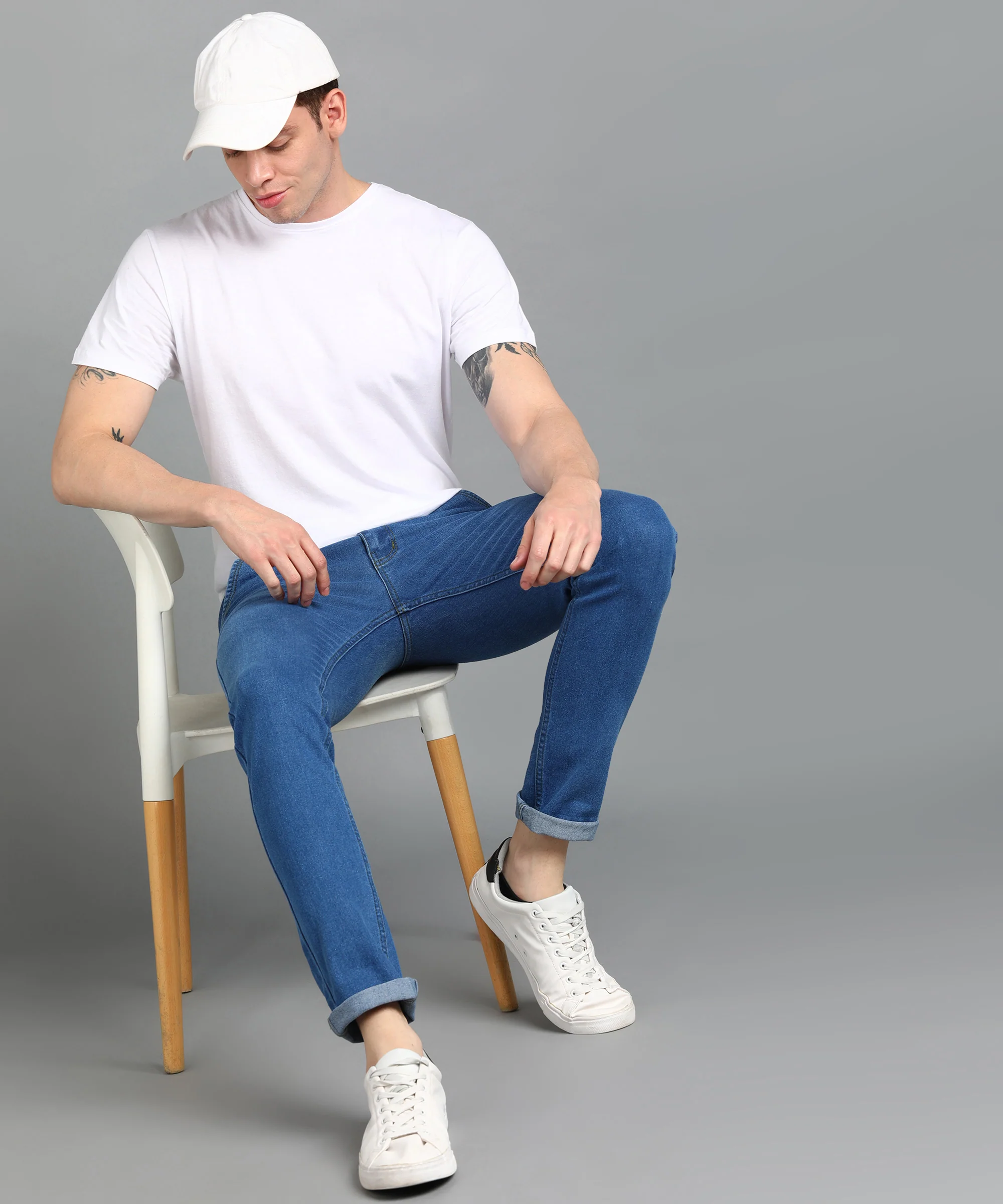 Men's Light Blue Slim Fit Washed Jeans Stretchable - Image 4