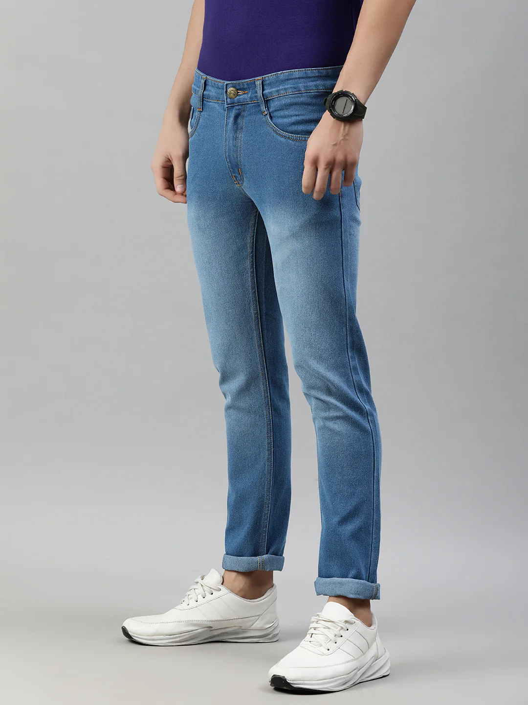 Men's Light Blue Slim Fit Washed Jeans Stretchable - Image 2