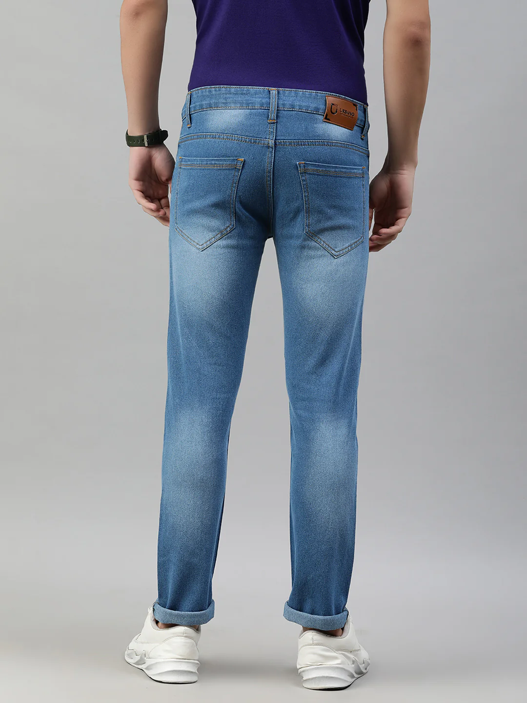 Men's Light Blue Slim Fit Washed Jeans Stretchable - Image 3