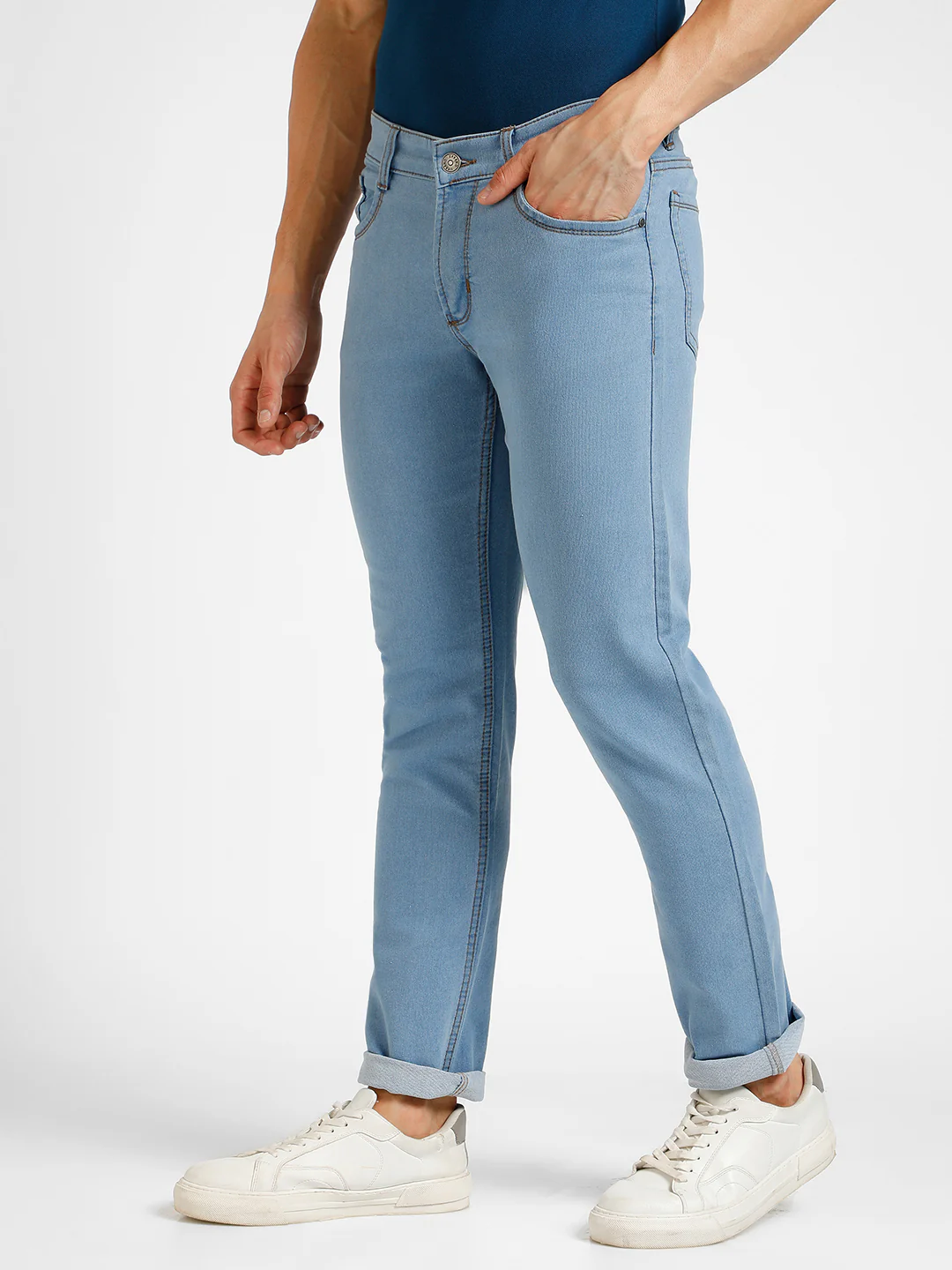 Men's Light Blue Slim Fit Washed Jeans Stretchable - Image 2