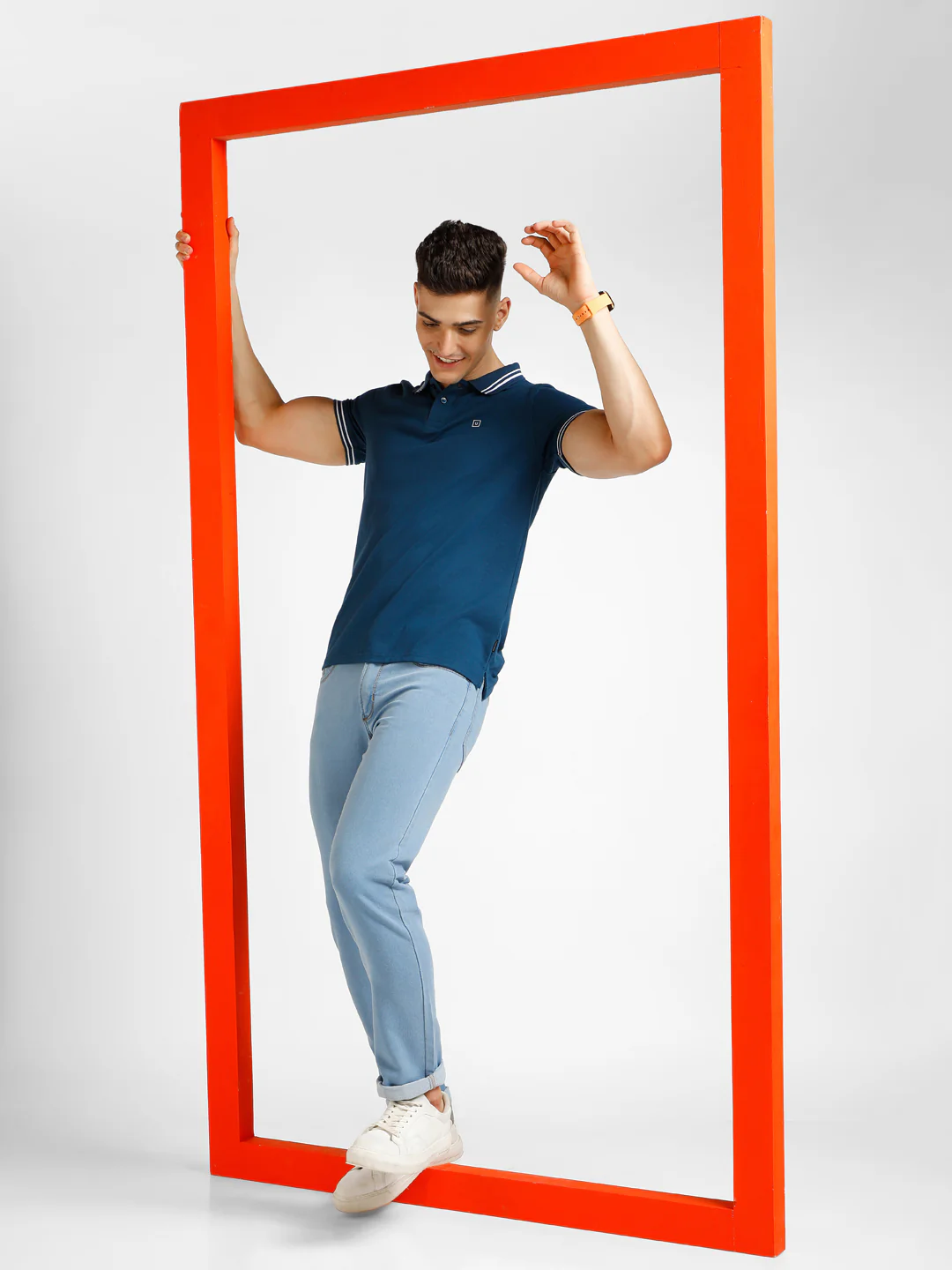 Men's Light Blue Slim Fit Washed Jeans Stretchable - Image 4
