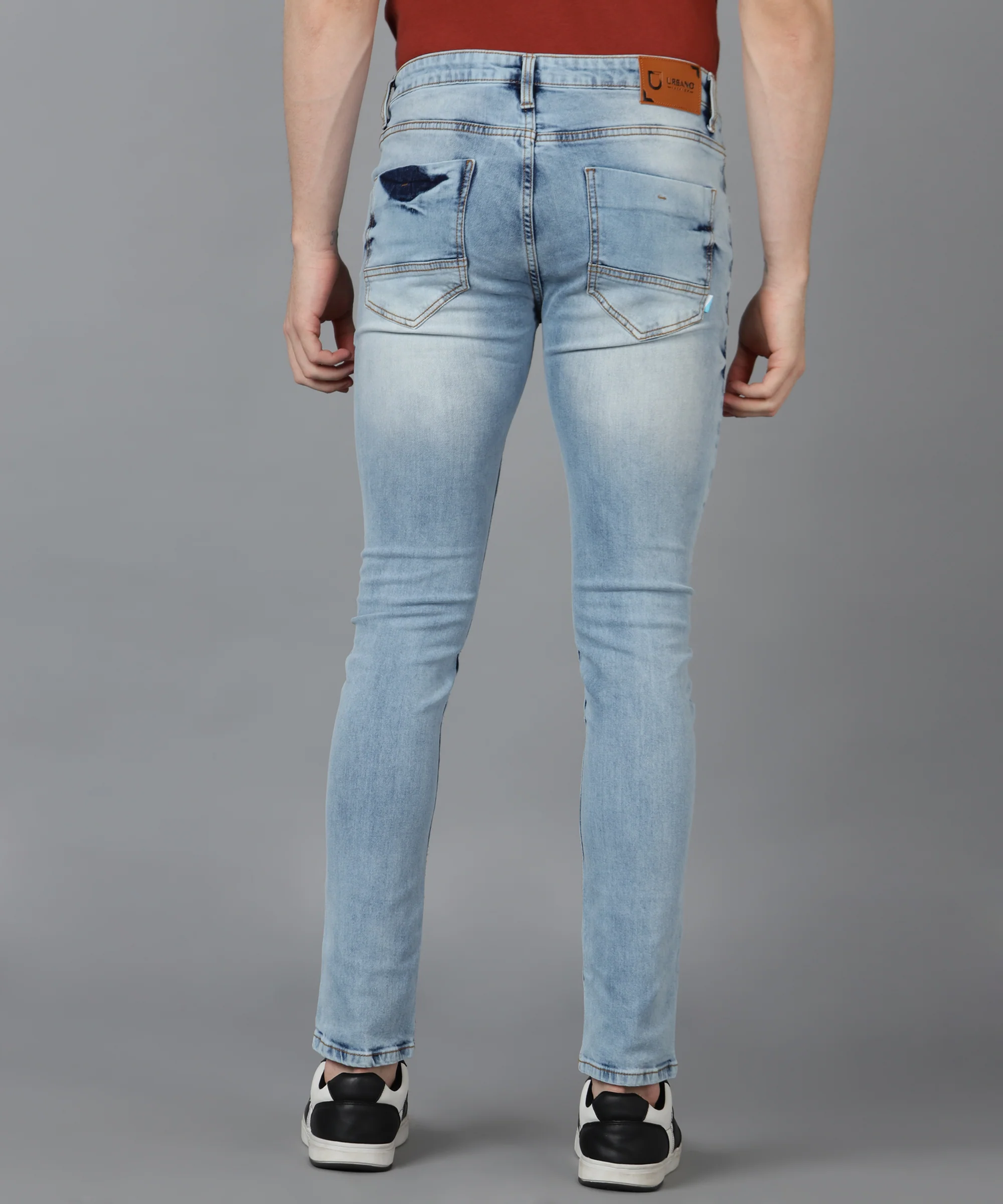 Men's Light Blue Slim Fit Washed Jeans Stretchable - Image 3
