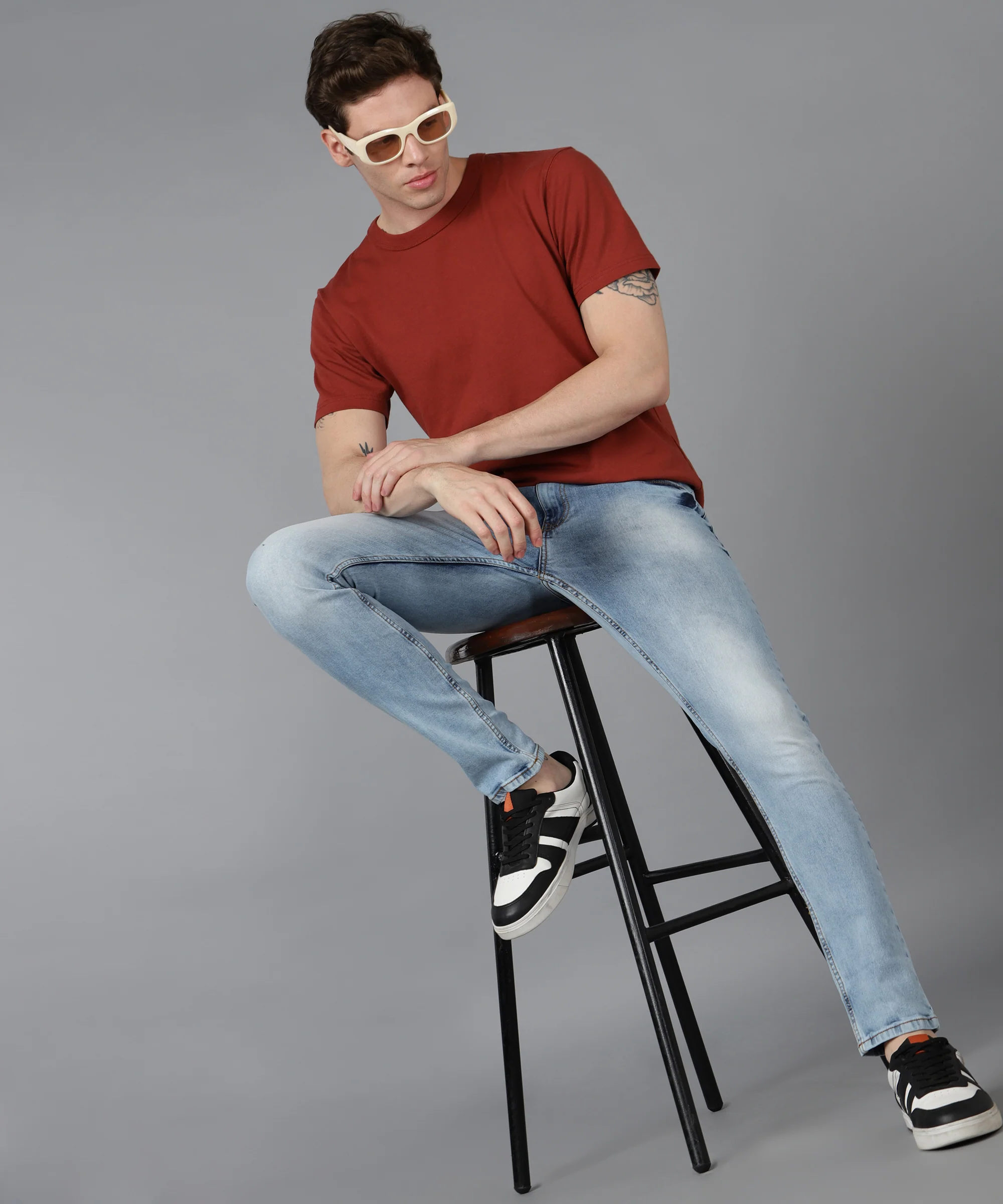 Men's Light Blue Slim Fit Washed Jeans Stretchable - Image 4
