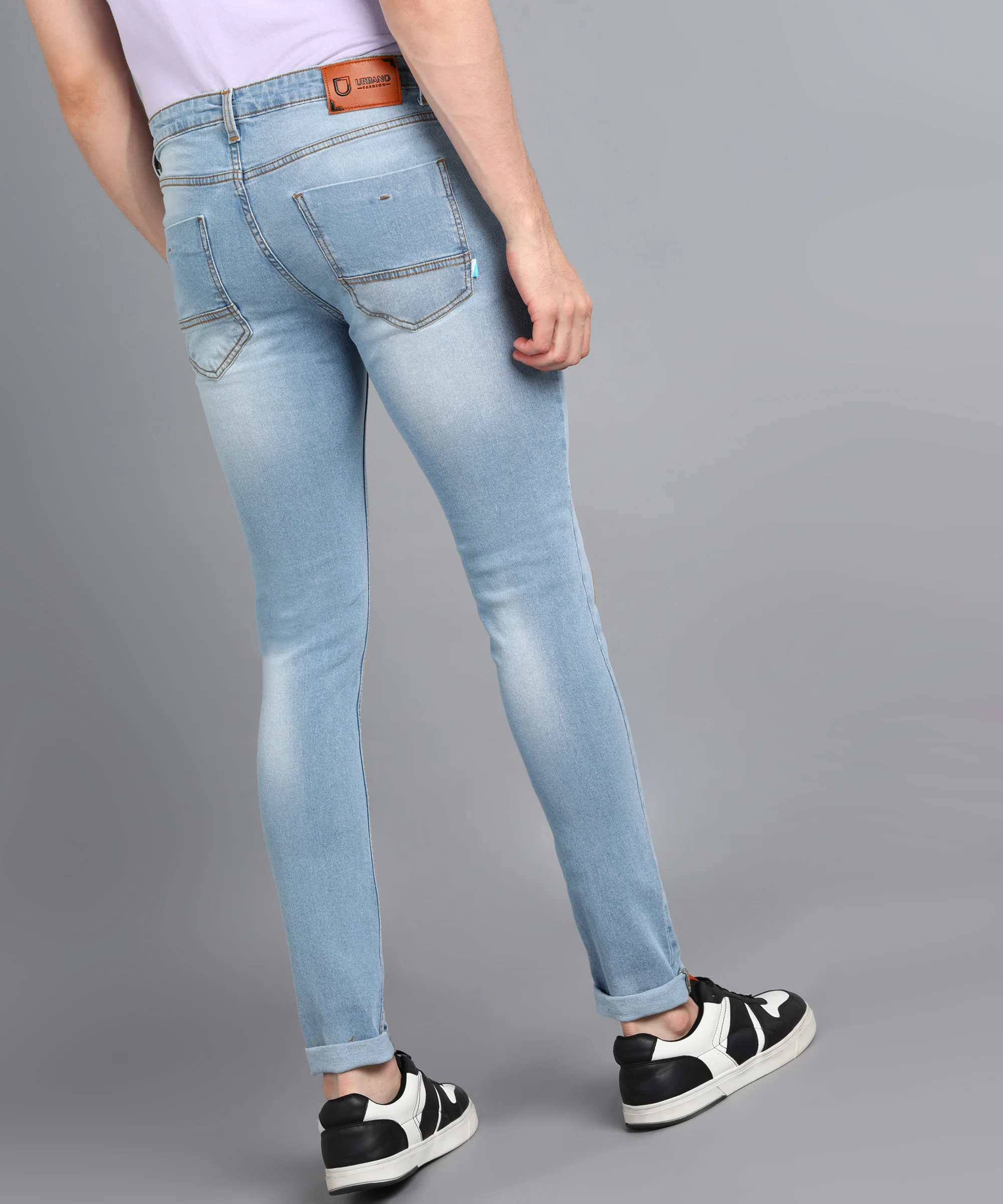 Men's Light Blue Slim Fit Washed Jeans Stretchable - Image 3
