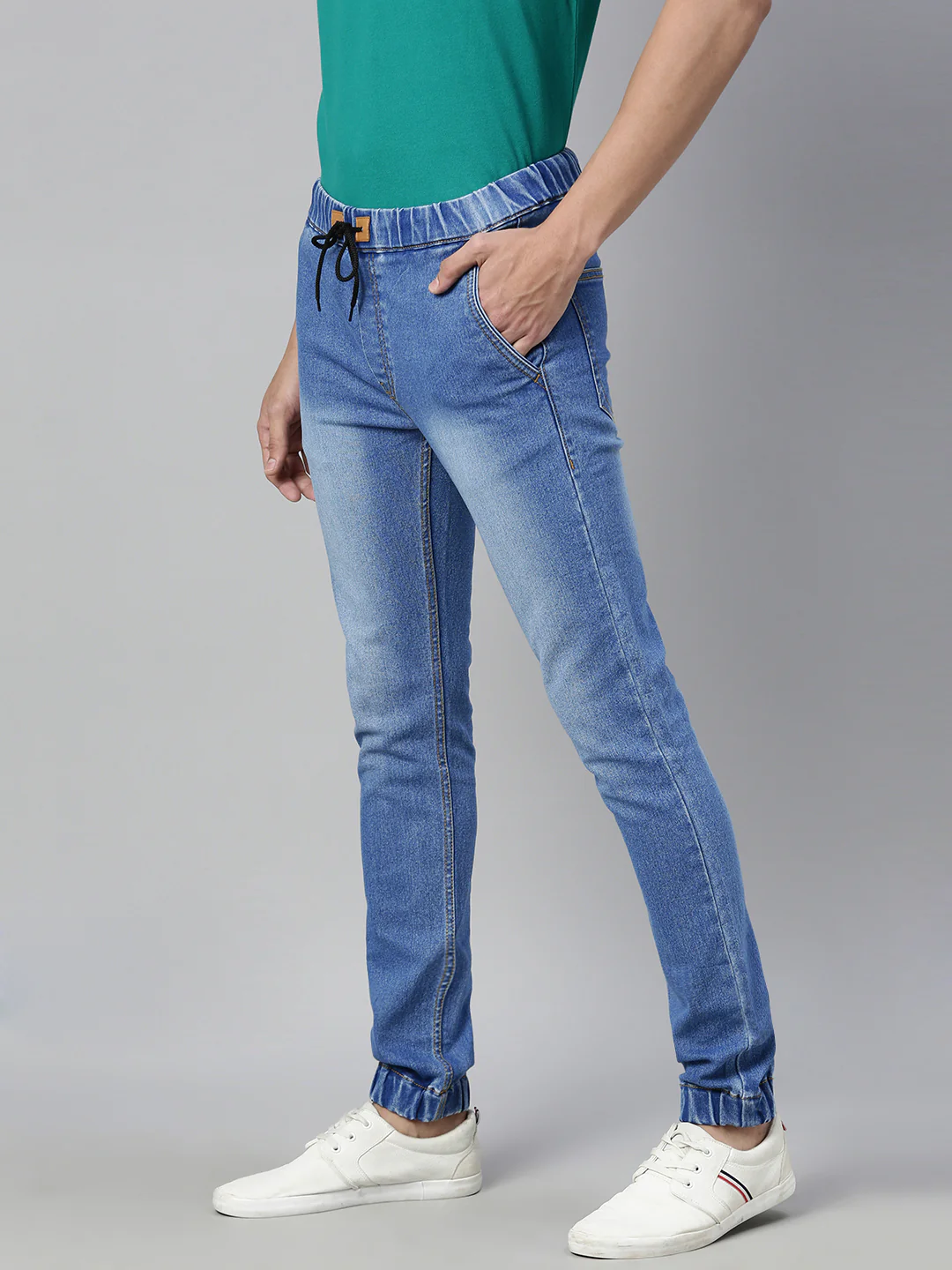 Men's Light Blue Slim Fit Washed Jogger Jeans Stretch - Image 2