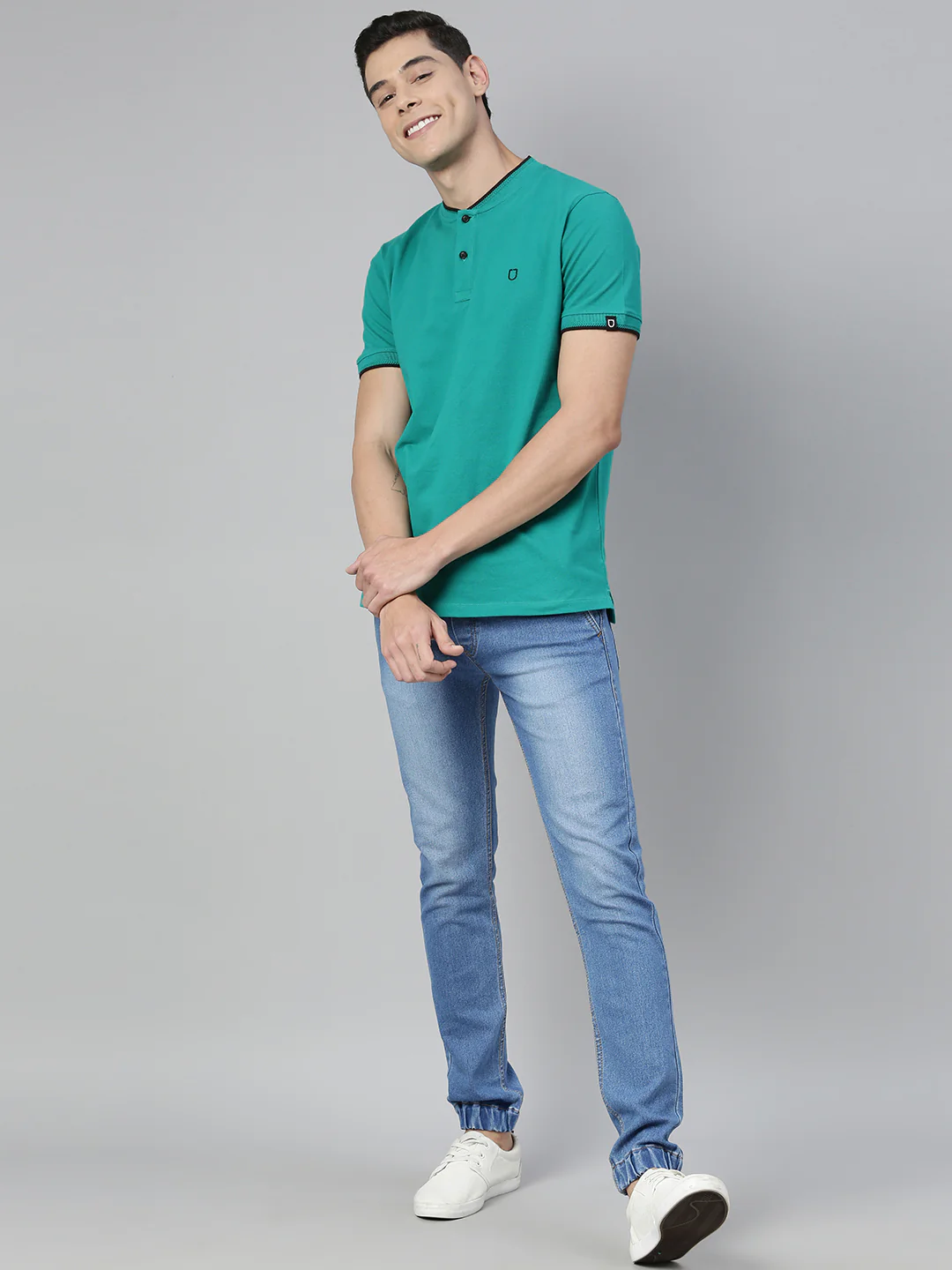 Men's Light Blue Slim Fit Washed Jogger Jeans Stretch - Image 4