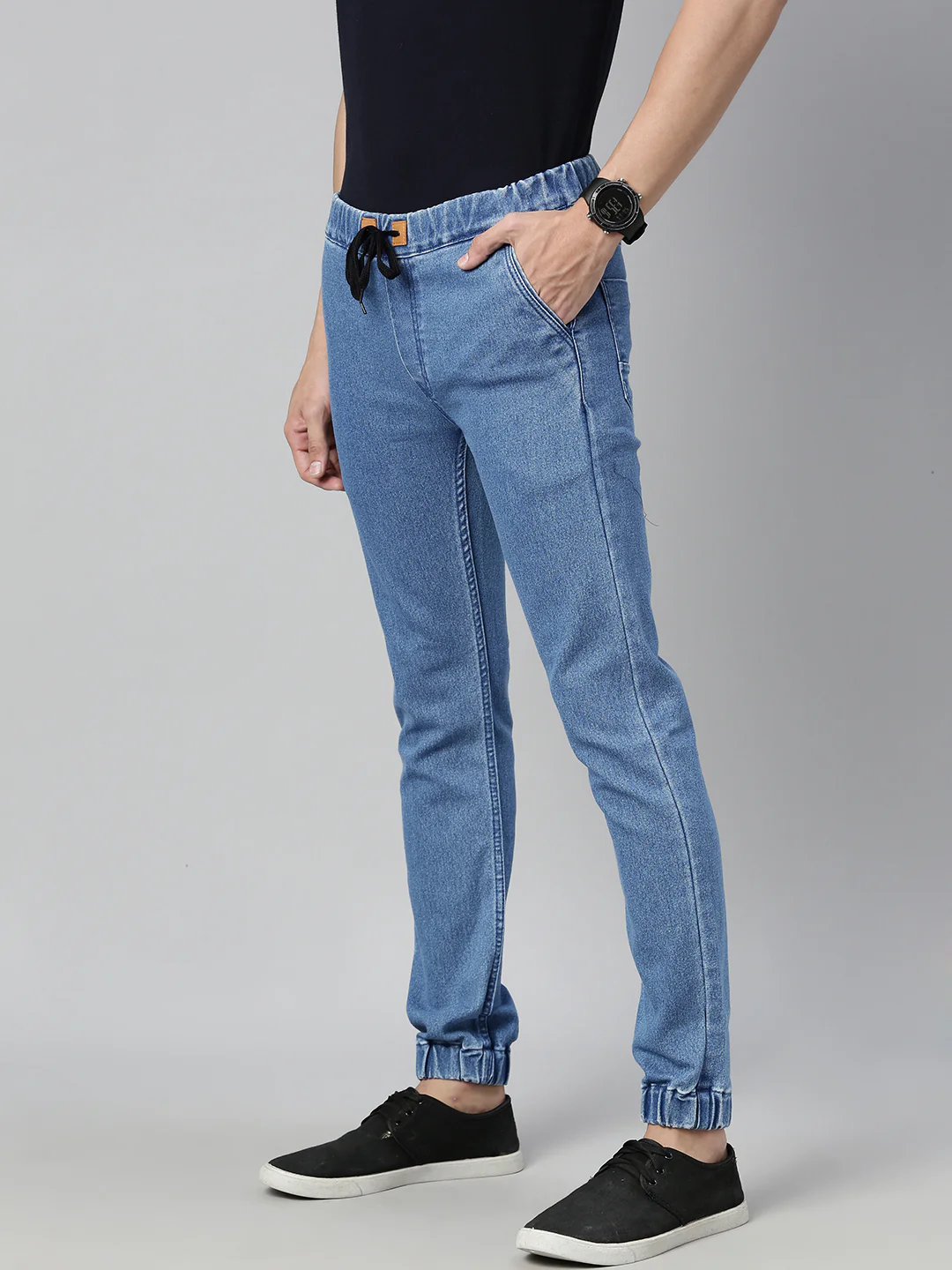 Men's Light Blue Slim Fit Washed Jogger Jeans Stretchable - Image 2