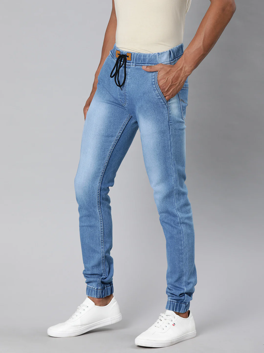 Men's Light Blue Slim Fit Washed Jogger Jeans Stretchable - Image 2