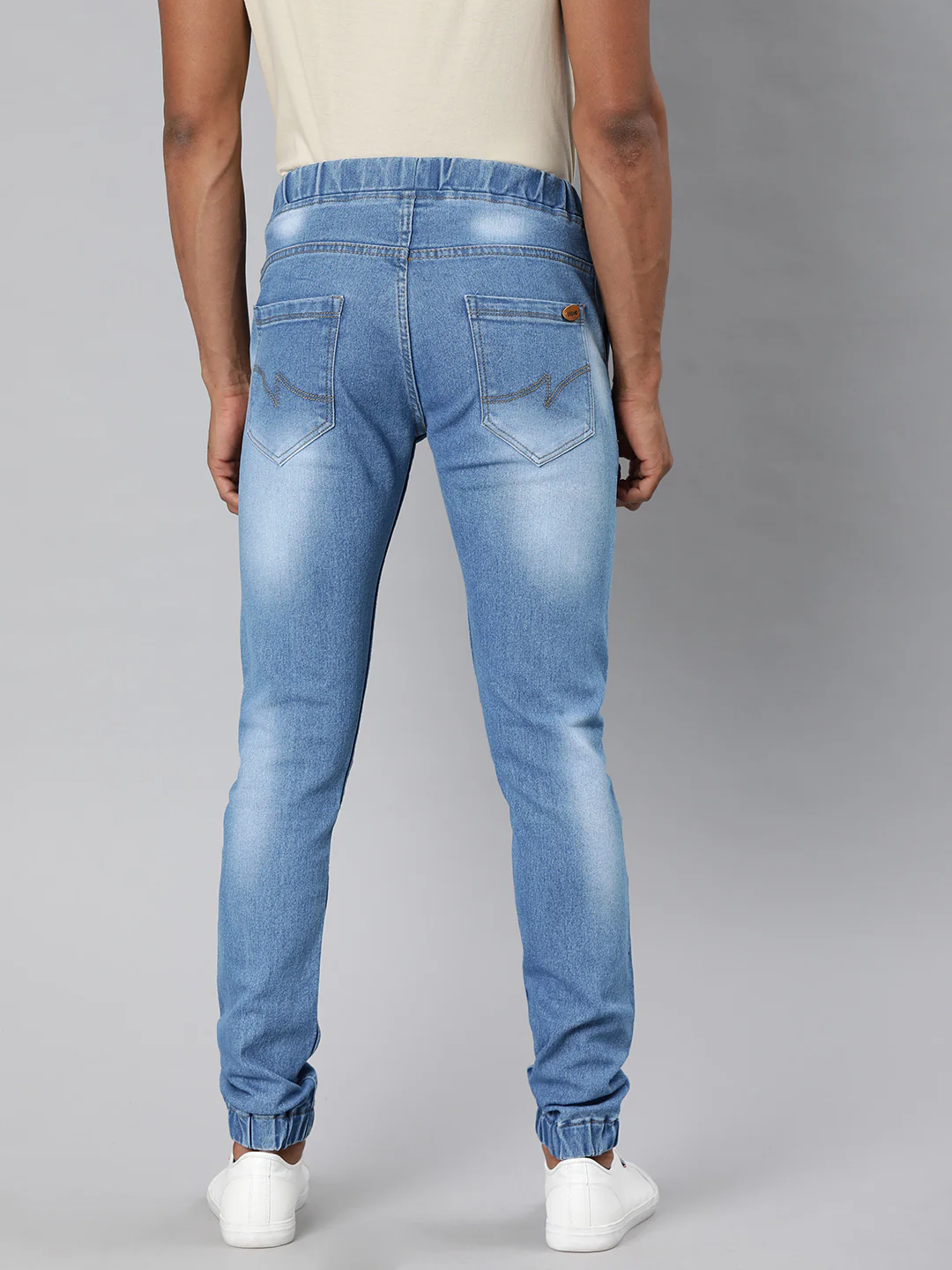 Men's Light Blue Slim Fit Washed Jogger Jeans Stretchable - Image 3