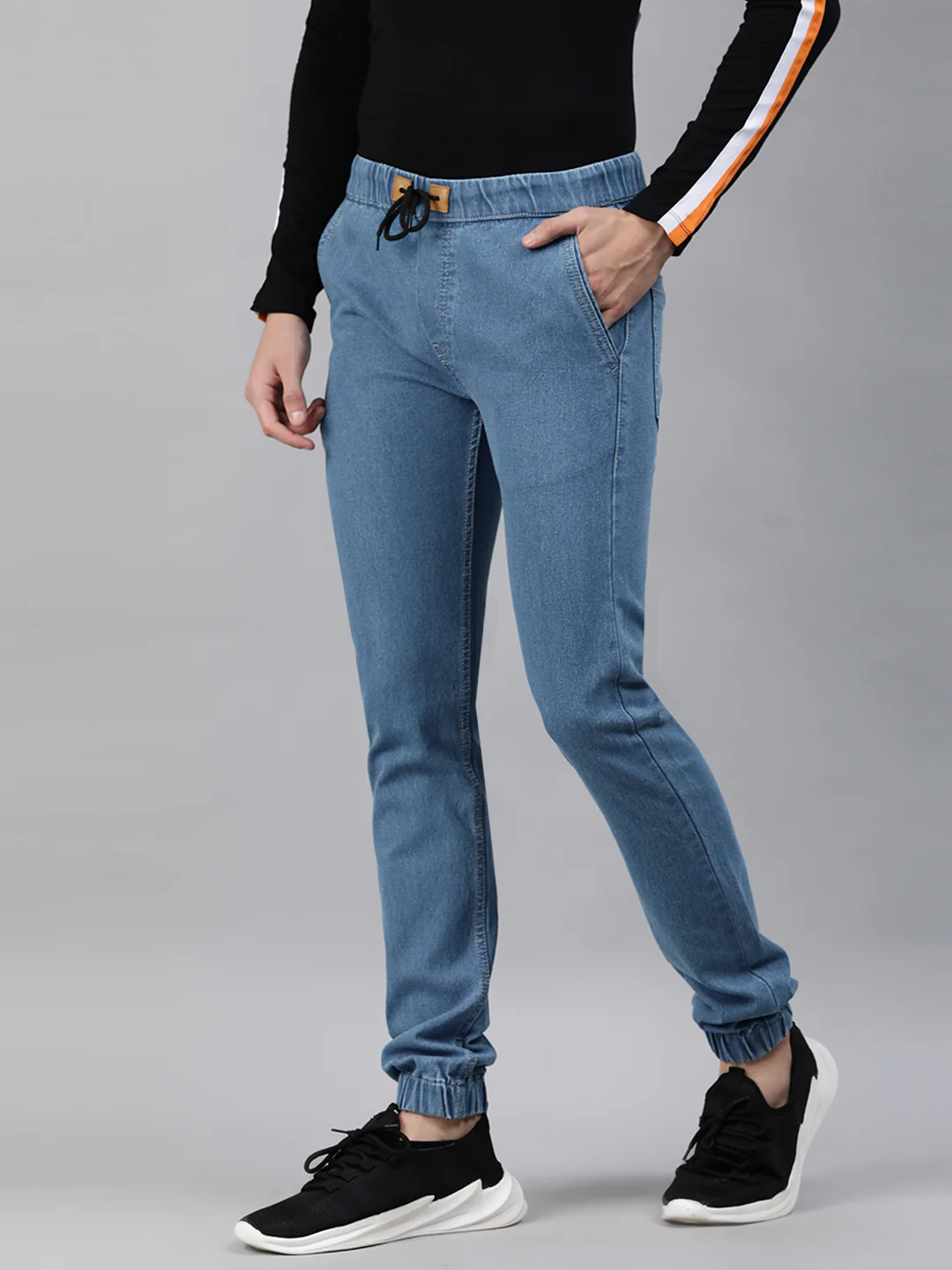 Men's Light Blue Slim Fit Washed Jogger Jeans Stretchable - Image 2