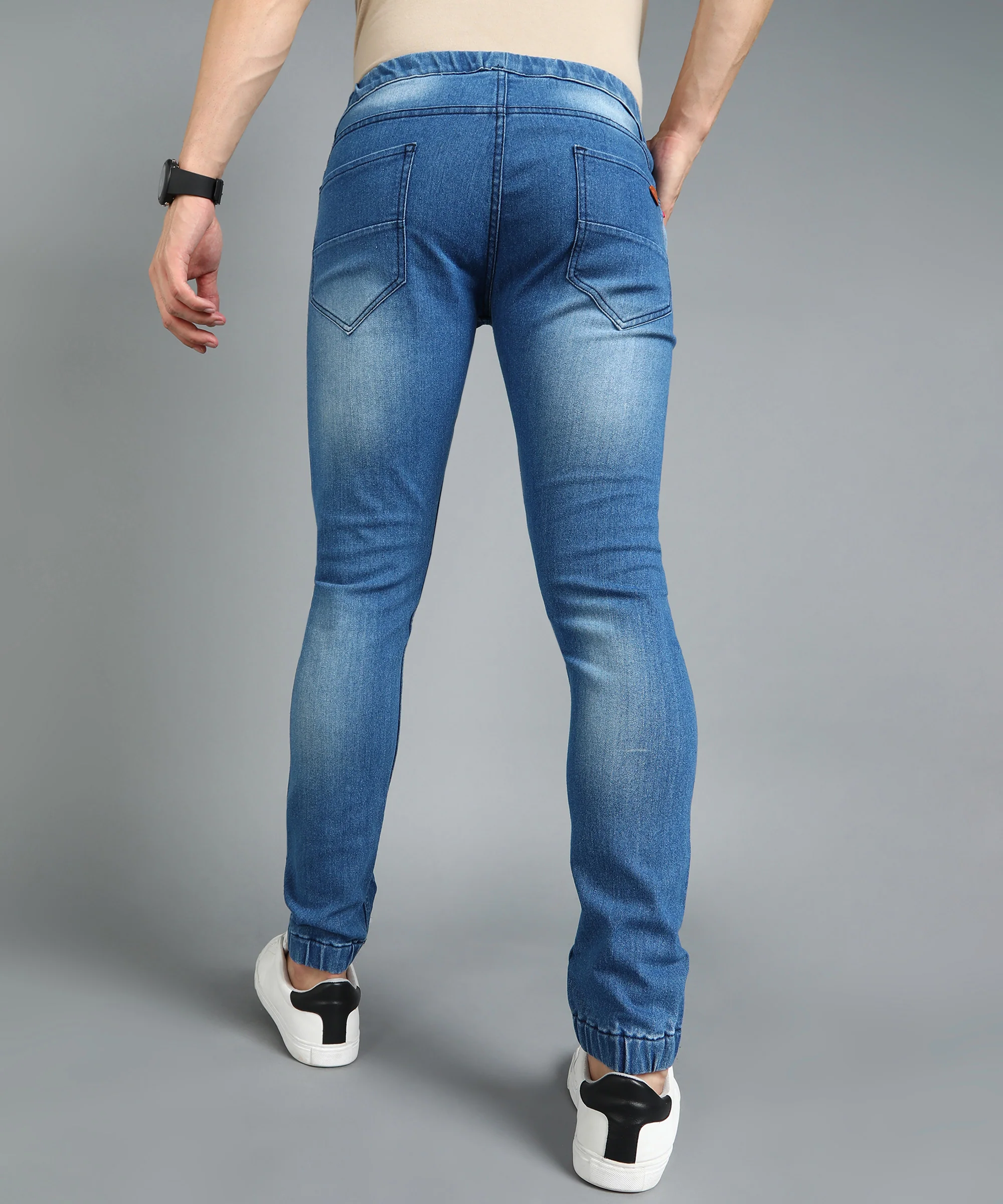 Men's Light Blue Slim Fit Zippered Jogger Jeans Stretchable - Image 3