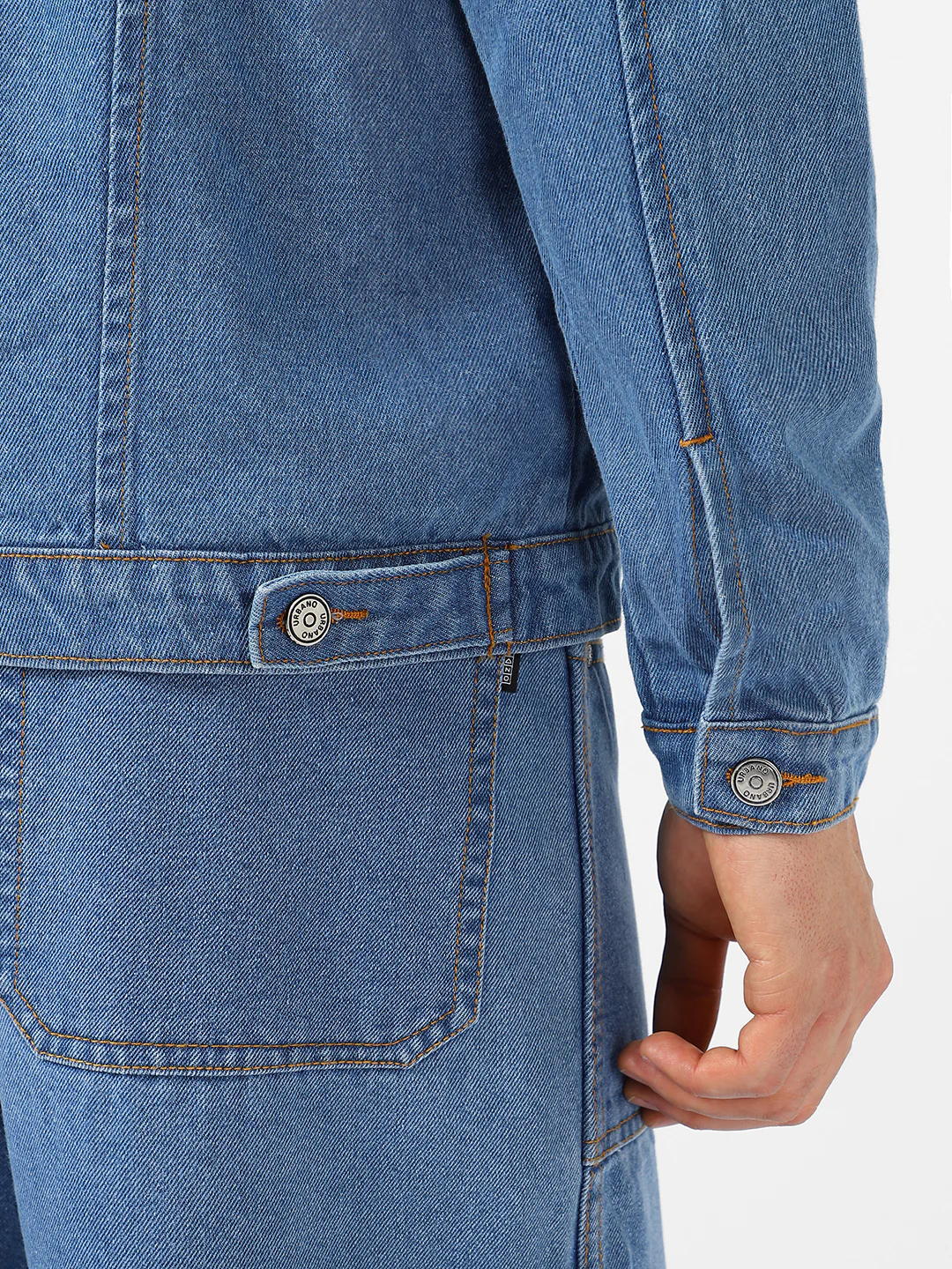 Men's Light Blue Solid Regular Fit Washed Full Sleeve Denim Jacket - Image 8