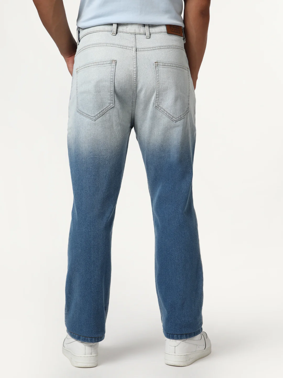Men's Light Blue Straight Fit Heavy Washed Faded Denim Jeans Stretchable - Image 4