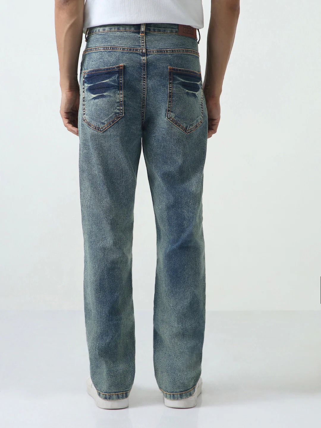 Men's Light Blue Straight Fit Heavy Washed Jeans Stretchable - Image 3