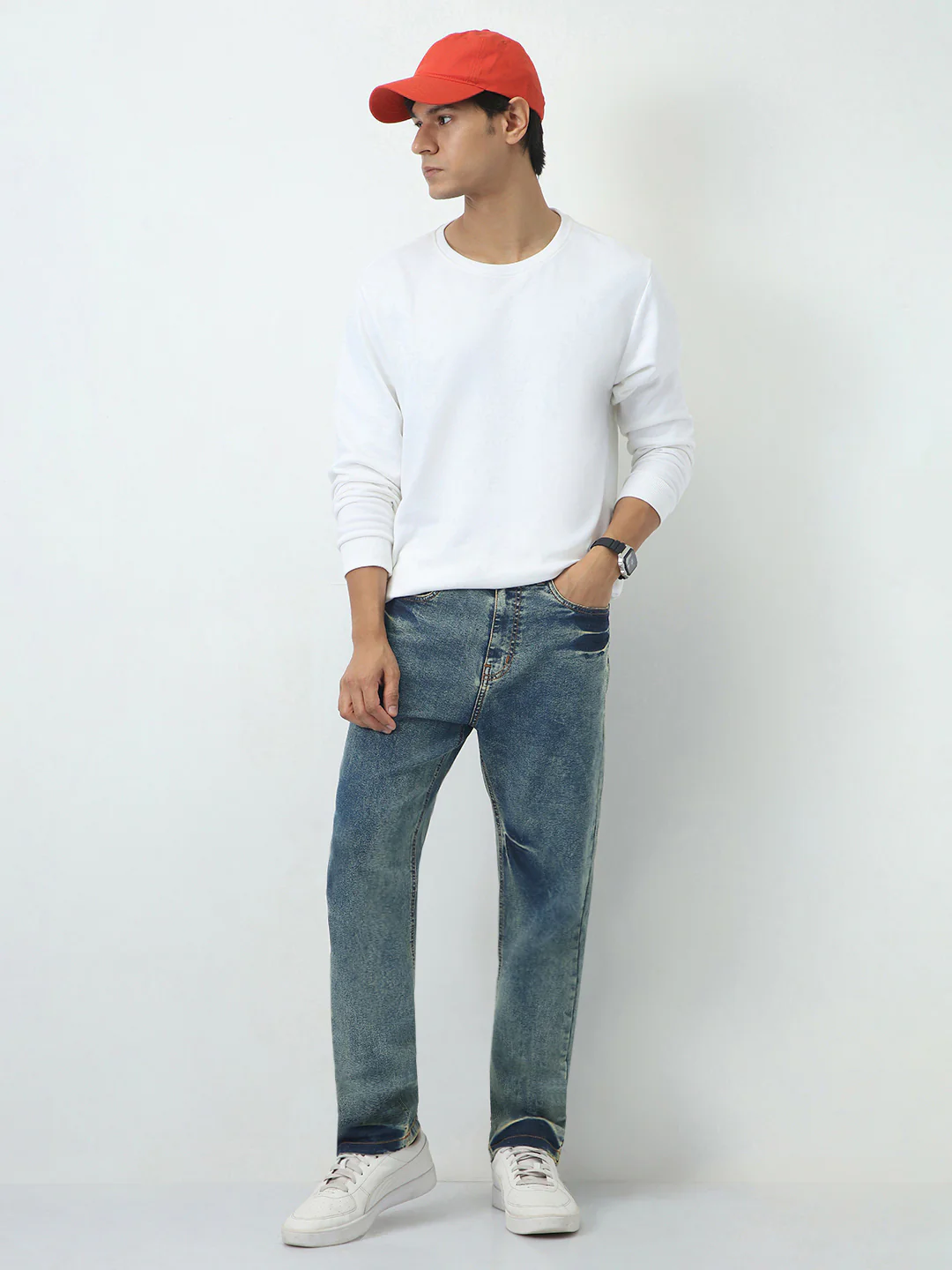 Men's Light Blue Straight Fit Heavy Washed Jeans Stretchable - Image 4