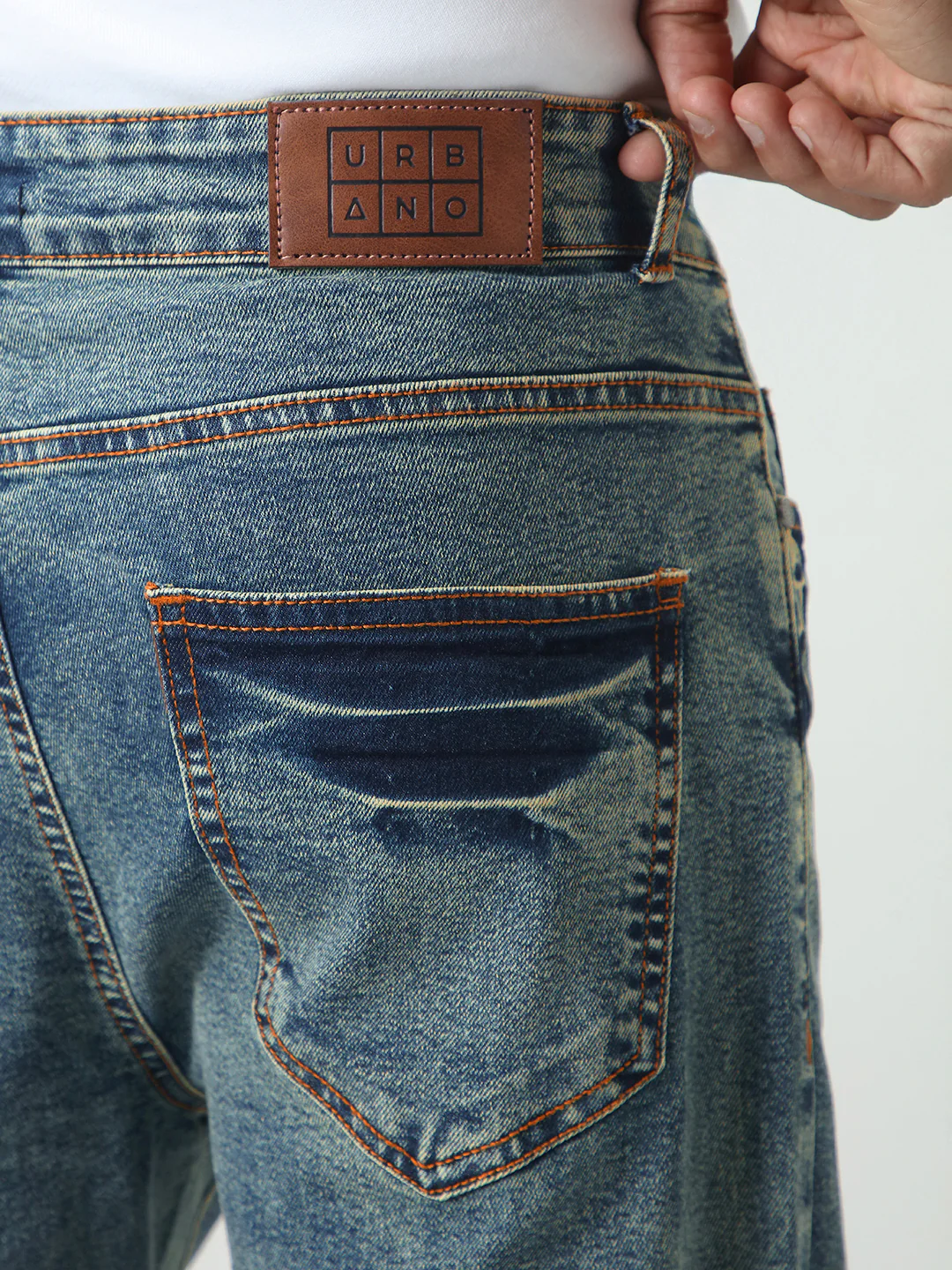 Men's Light Blue Straight Fit Heavy Washed Jeans Stretchable - Image 6