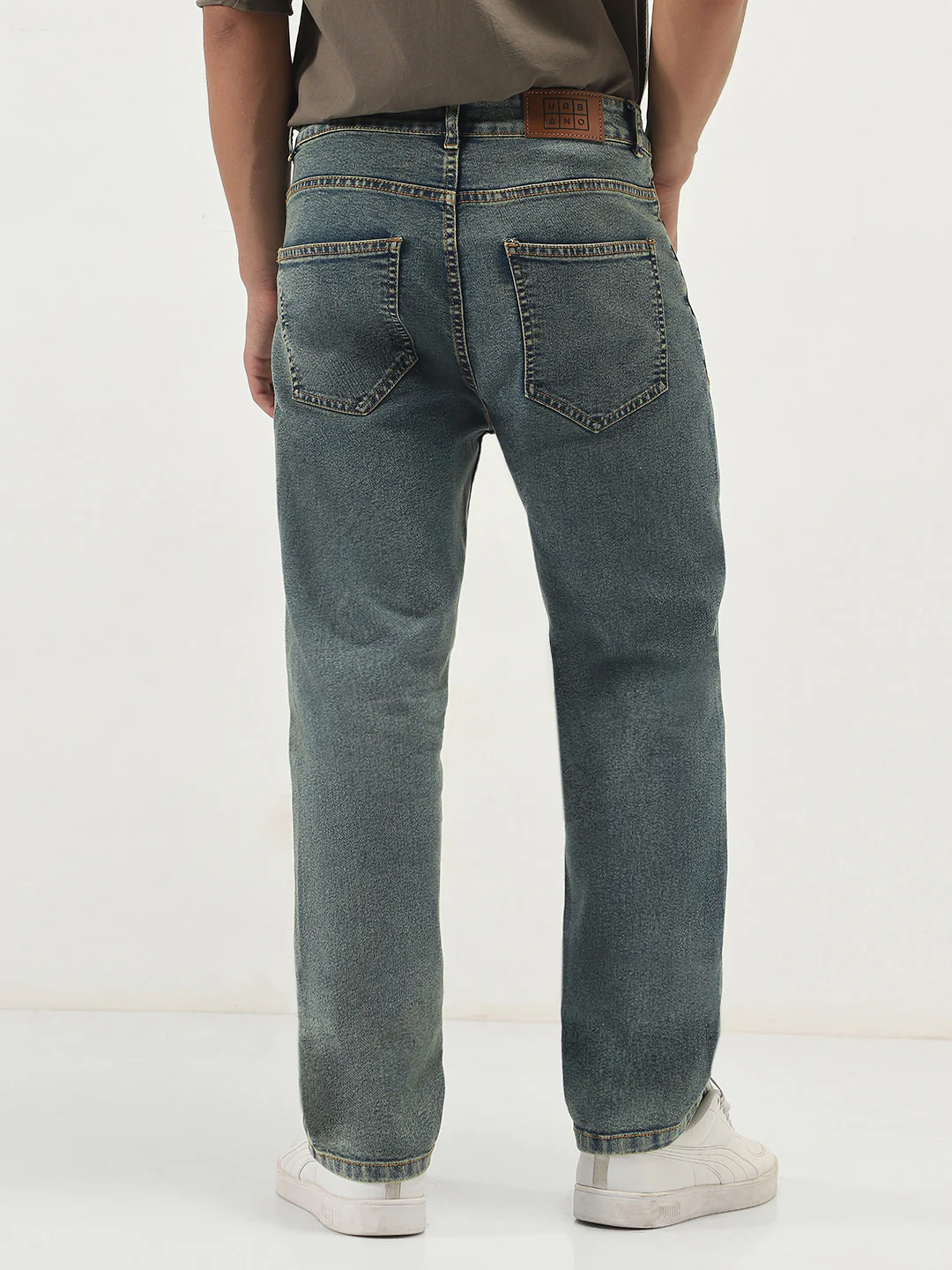 Men's Light Blue Straight Fit Heavy Washed Jeans Stretchable - Image 3