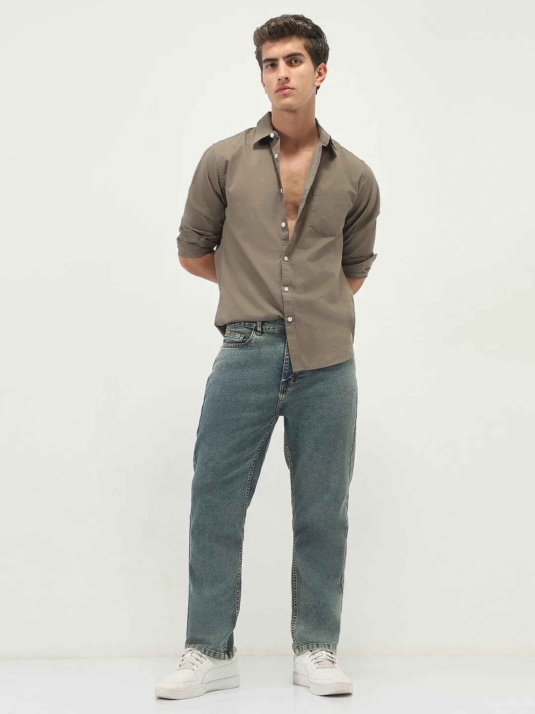 Men's Light Blue Straight Fit Heavy Washed Jeans Stretchable - Image 4