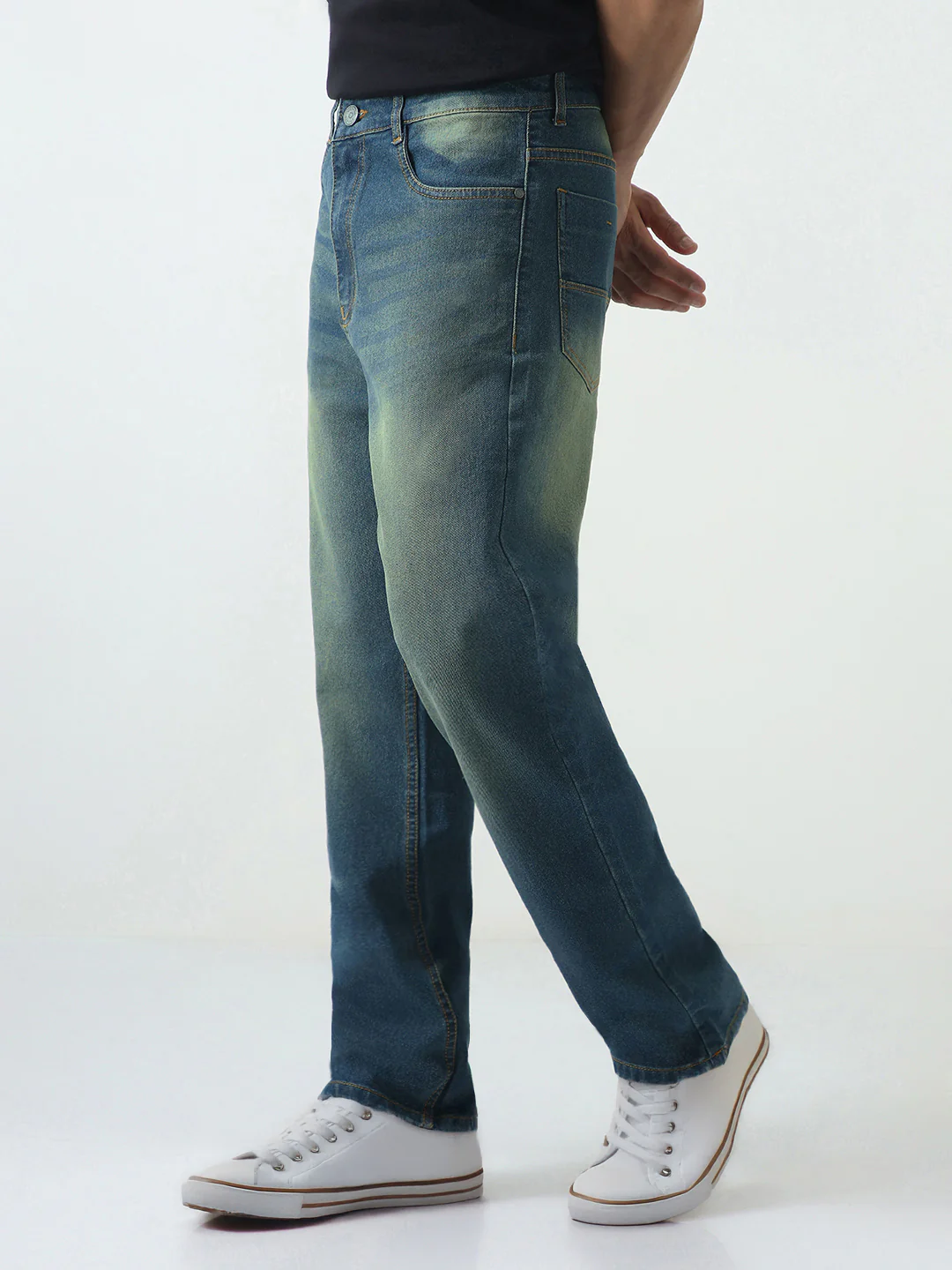 Men's Light Blue Straight Fit Heavy Washed Jeans Stretchable - Image 2