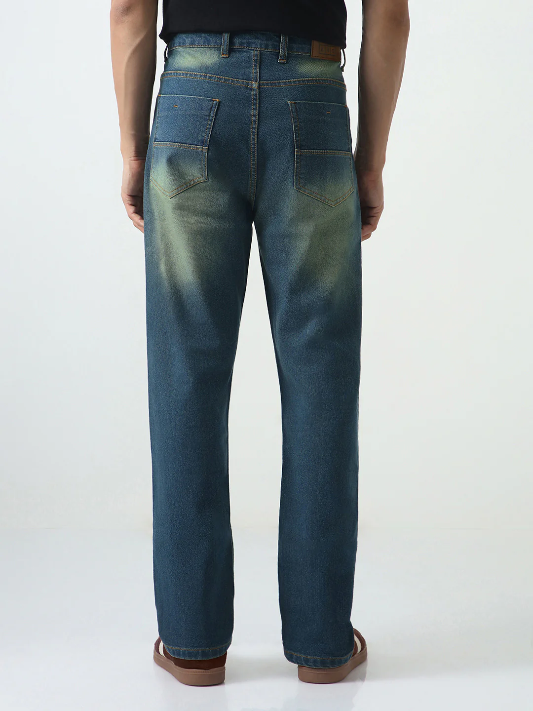 Men's Light Blue Straight Fit Heavy Washed Jeans Stretchable - Image 3