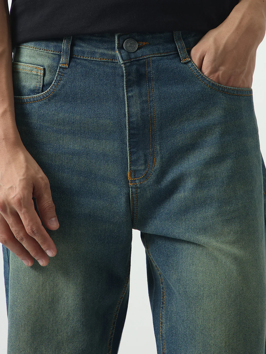 Men's Light Blue Straight Fit Heavy Washed Jeans Stretchable - Image 5