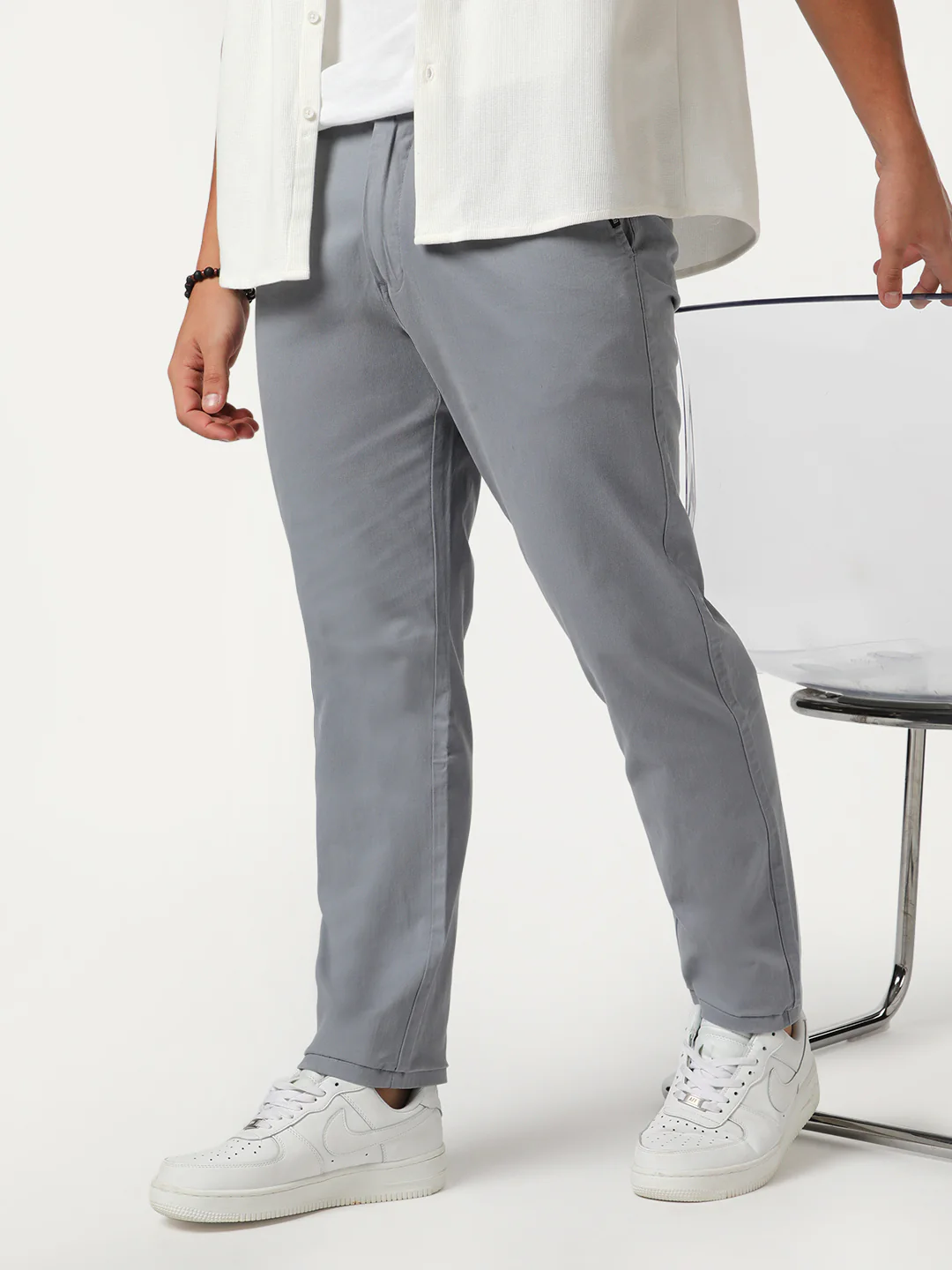 Men's Light Blue Straight Fit Mid Rise Cotton Casual Chinos Trousers Stretch - Image 2