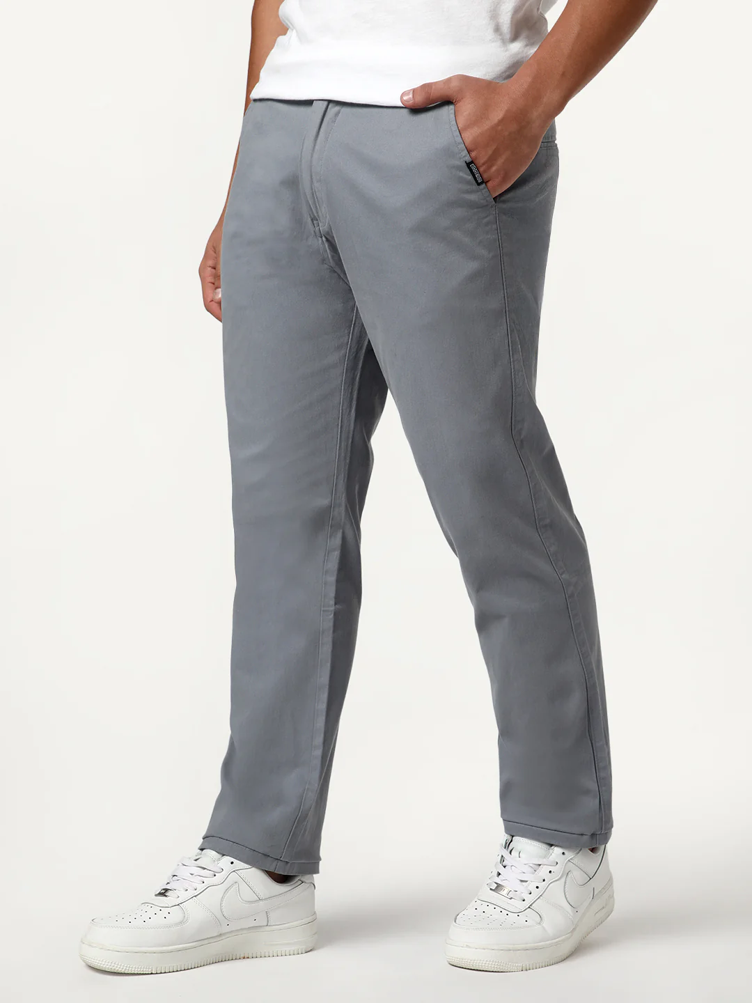 Men's Light Blue Straight Fit Mid Rise Cotton Casual Chinos Trousers Stretch - Image 3