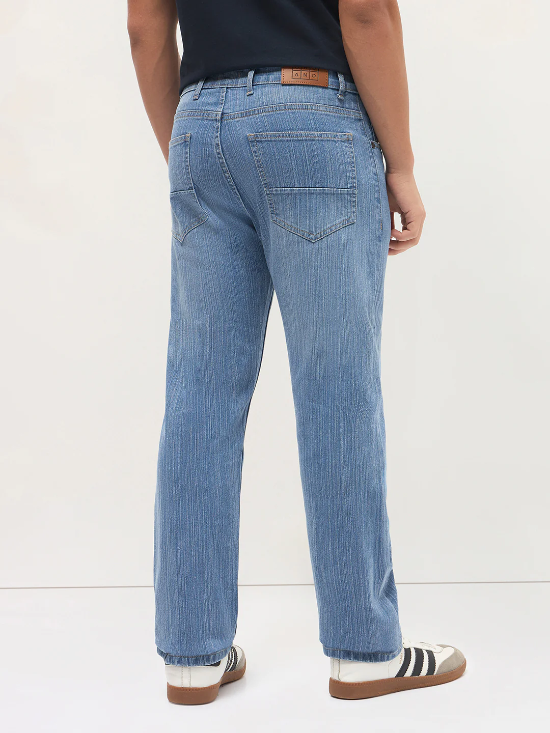 Men's Light Blue Straight Fit Washed Denim Jeans Stretchable - Image 4