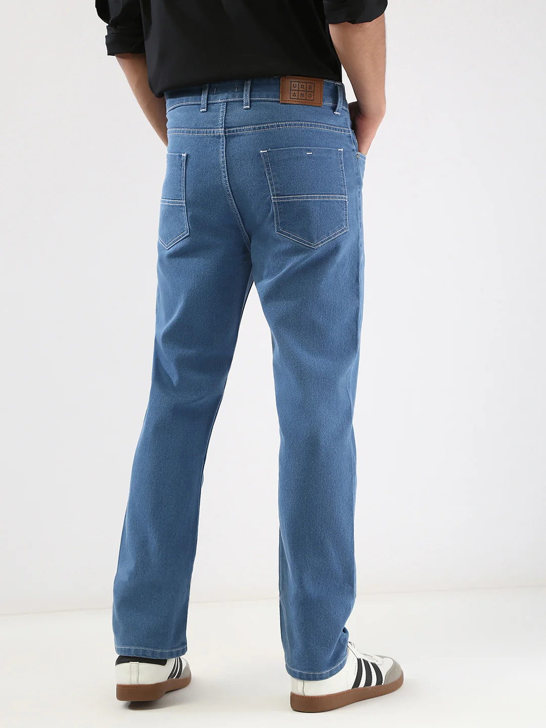 Men's Light Blue Straight Fit Washed Jeans Stretchable - Image 4