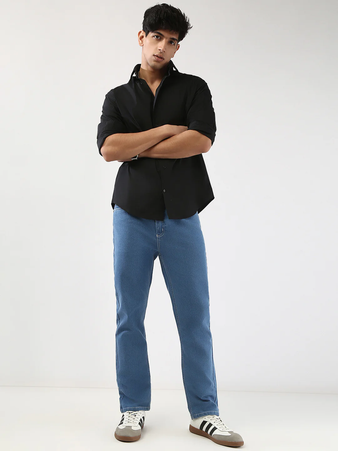 Men's Light Blue Straight Fit Washed Jeans Stretchable - Image 5