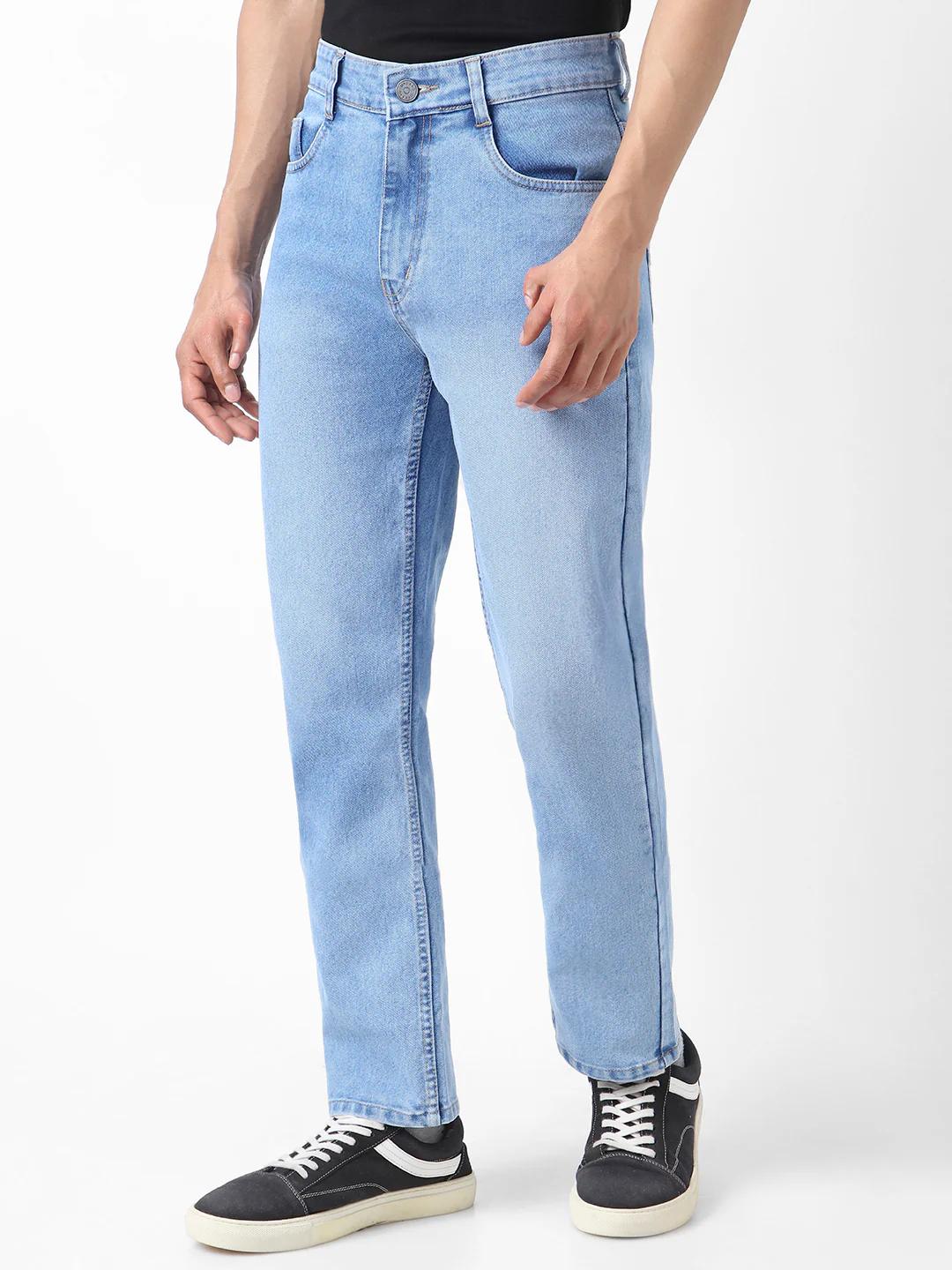 Men's Light Blue Straight Fit Washed Jeans Stretchable - Image 3