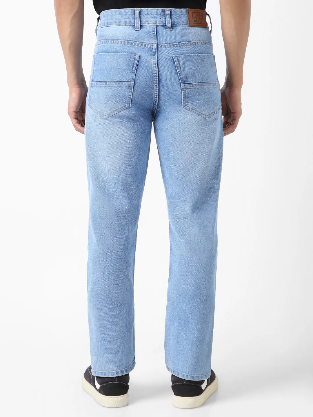 Men's Light Blue Straight Fit Washed Jeans Stretchable - Image 4