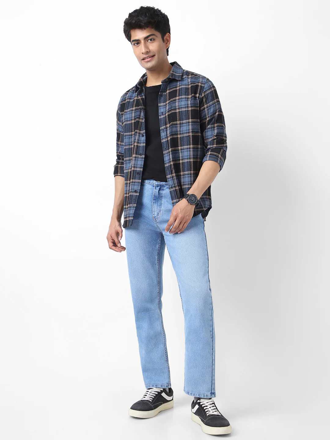 Men's Light Blue Straight Fit Washed Jeans Stretchable - Image 5