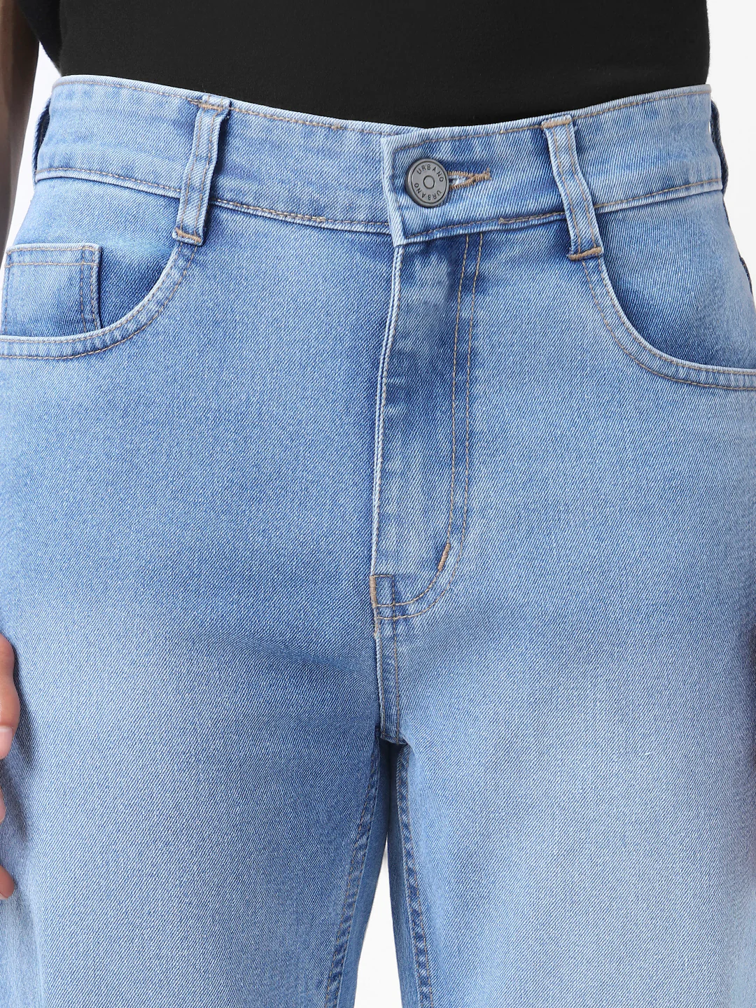 Men's Light Blue Straight Fit Washed Jeans Stretchable - Image 6