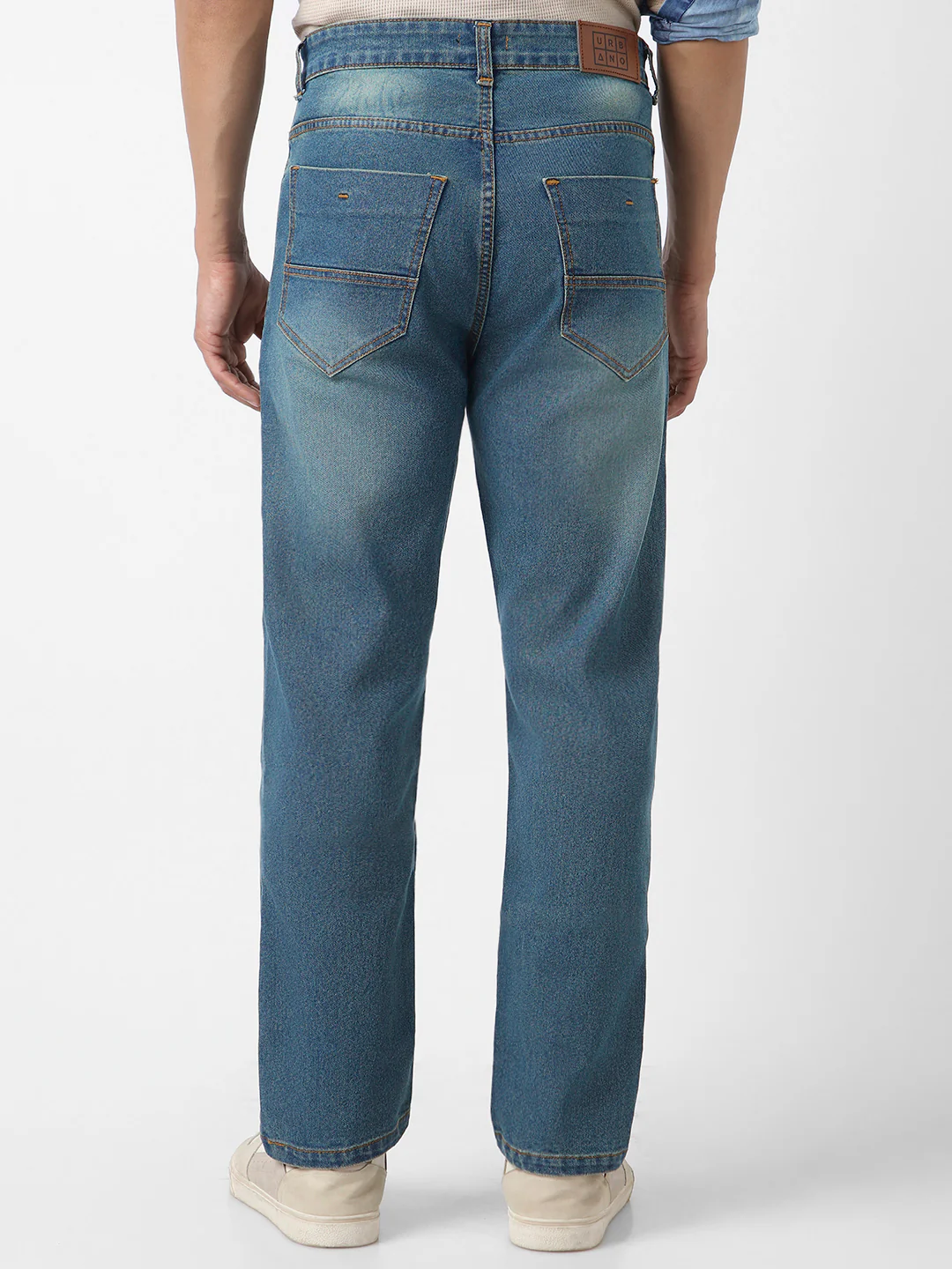 Men's Light Blue Straight Fit Washed Jeans Stretchable - Image 3