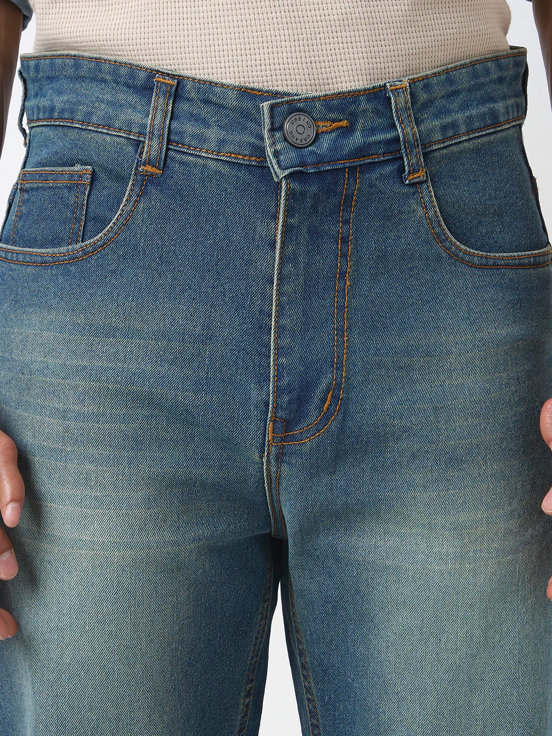 Men's Light Blue Straight Fit Washed Jeans Stretchable - Image 5