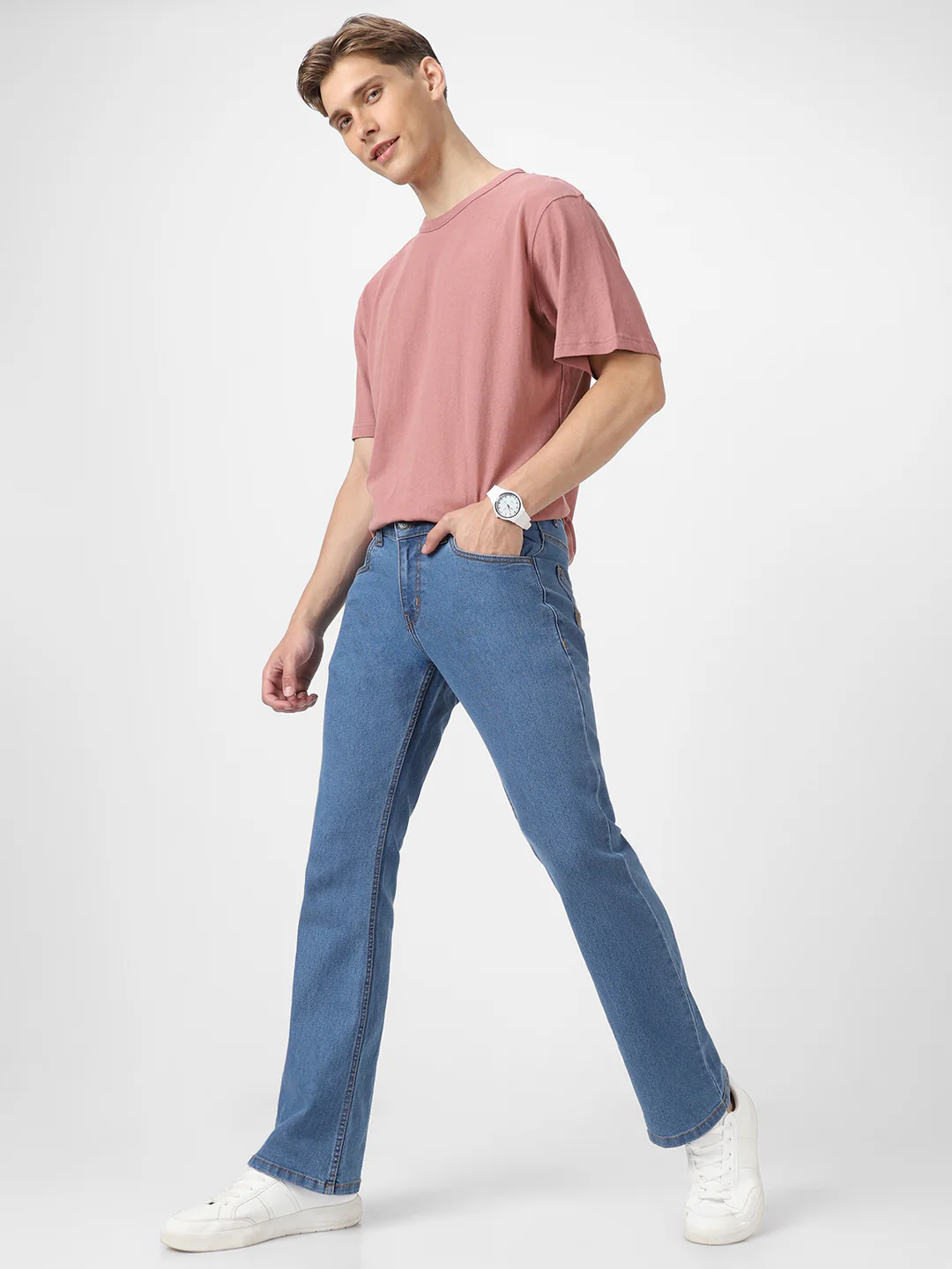 Men's Light Blue Washed Bootcut Jeans Stretchable - Image 5
