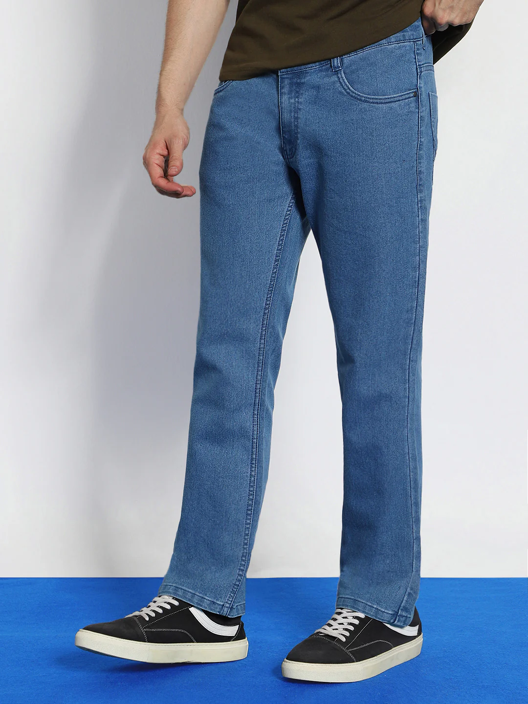 Men's Light Blue Washed Bootcut Jeans Stretchable - Image 2