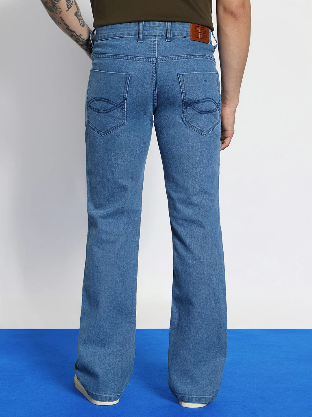 Men's Light Blue Washed Bootcut Jeans Stretchable - Image 3