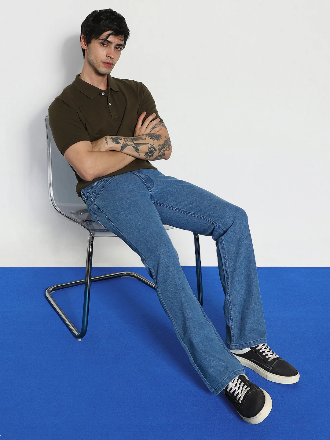 Men's Light Blue Washed Bootcut Jeans Stretchable - Image 4