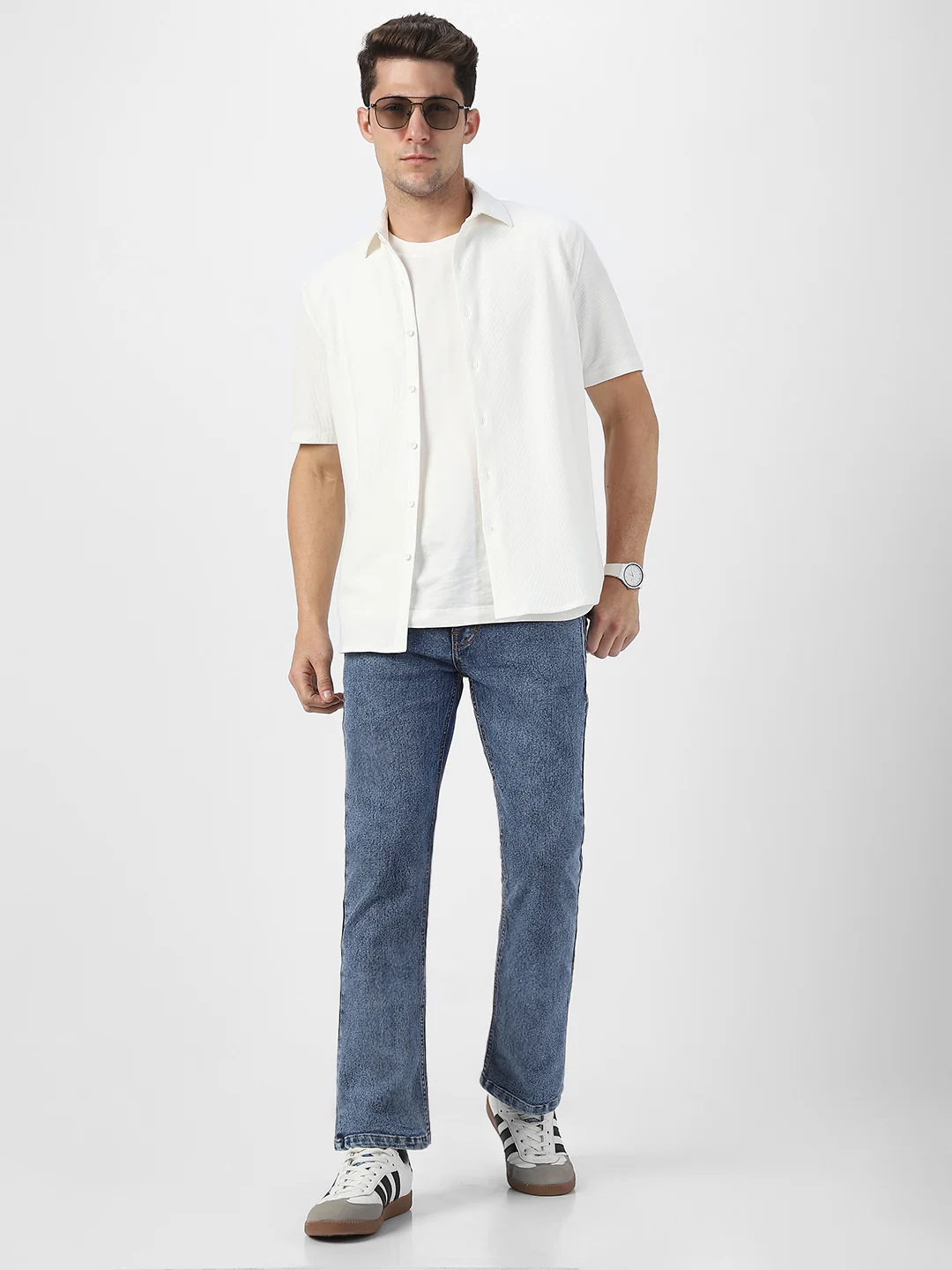 Men's Light Blue Washed Bootcut Jeans Stretchable - Image 4